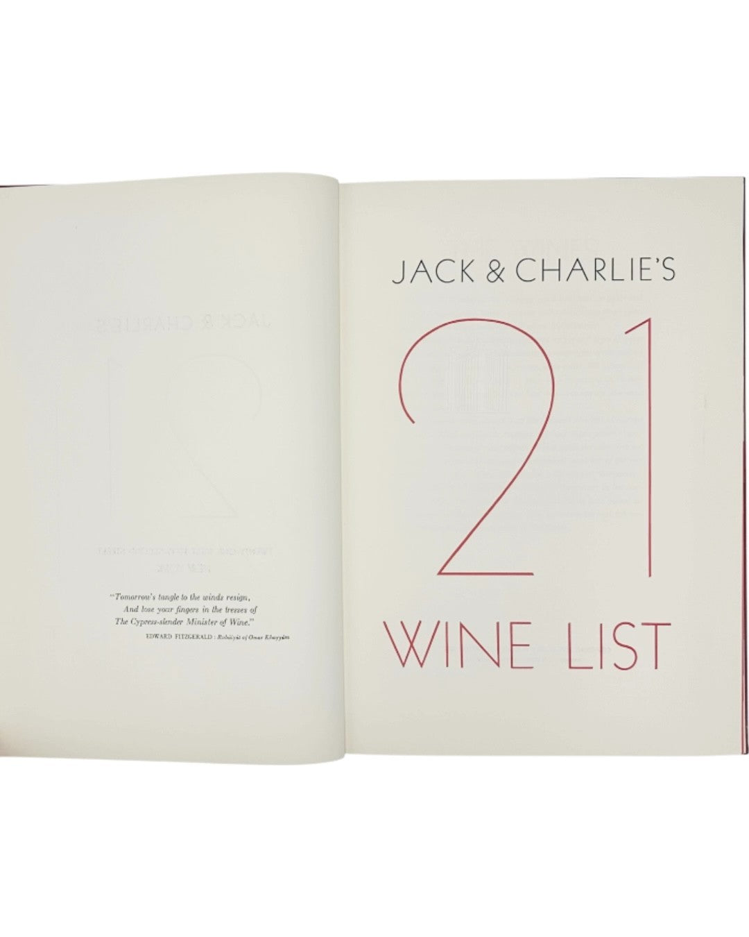 Jack & Charlie's The 21 Club NYC Restaurant Wine List 1959