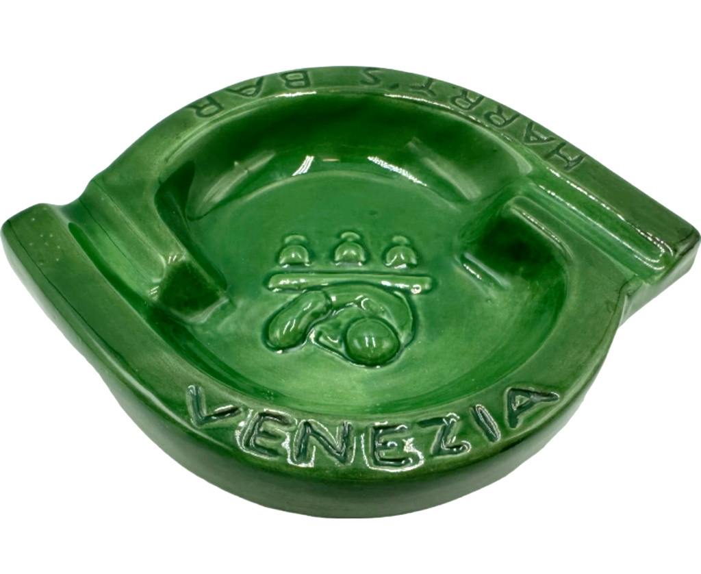 Vintage Harry's Bar Venezia Italy Green Ceramic Ashtray Catchall Dish