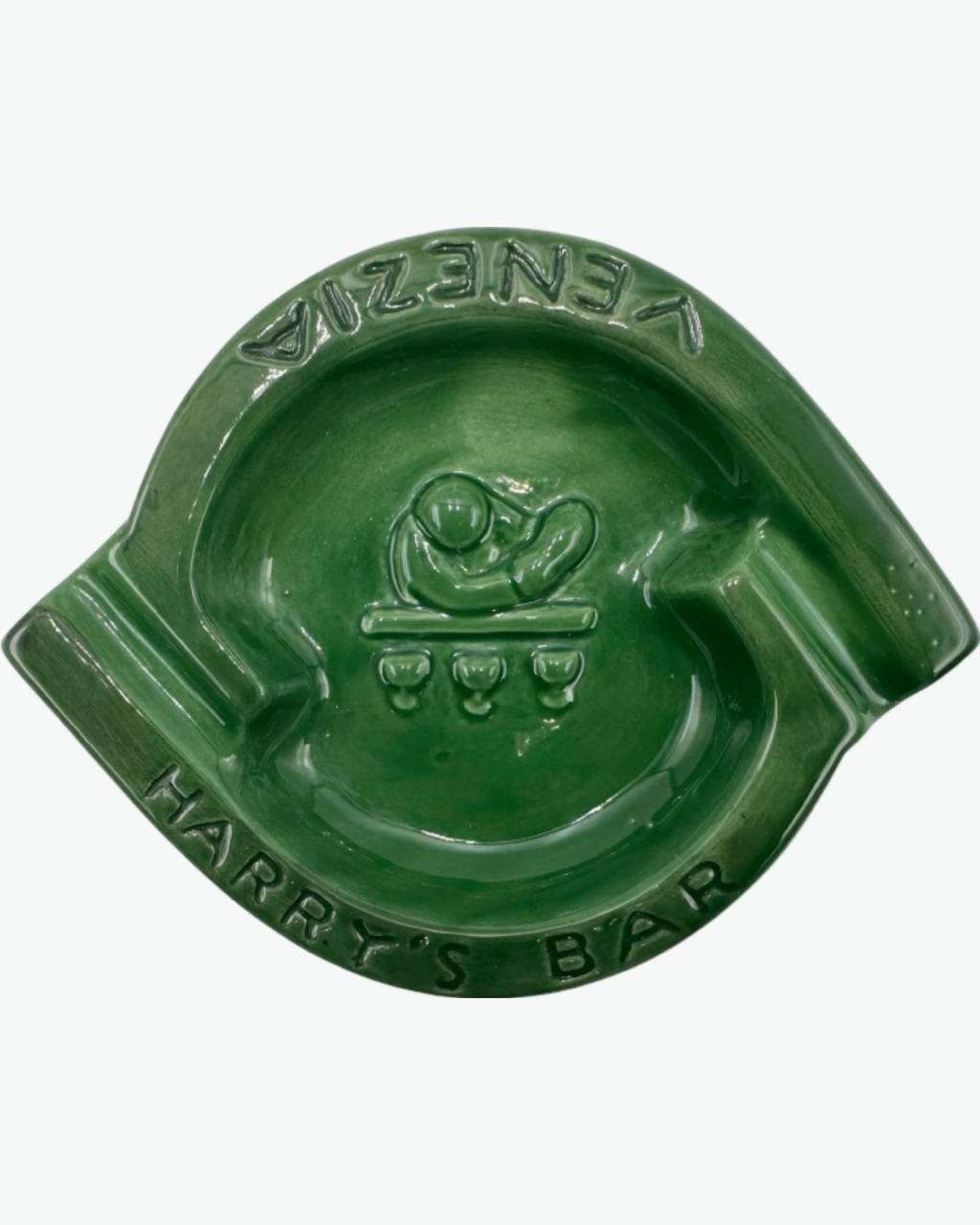 Vintage Harry's Bar Venezia Italy Green Ceramic Ashtray Catchall Dish