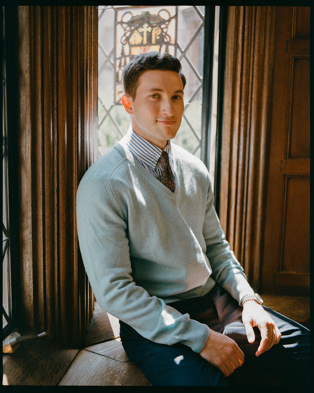 Light Blue Lambswool V-neck Sweater