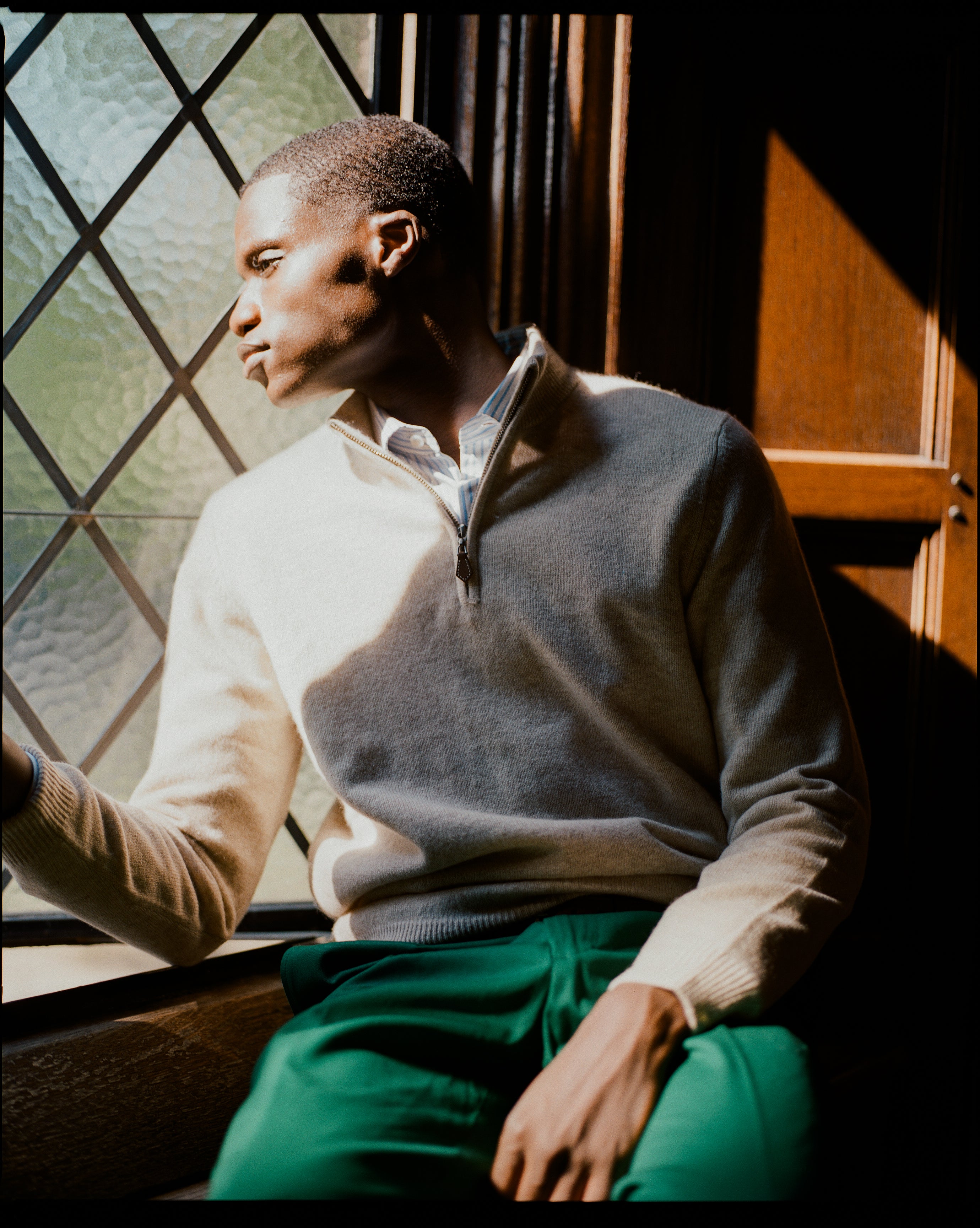 Men's Lambswool 1/4 Zip Sweater - Tan | Men's Sweaters - J. Press