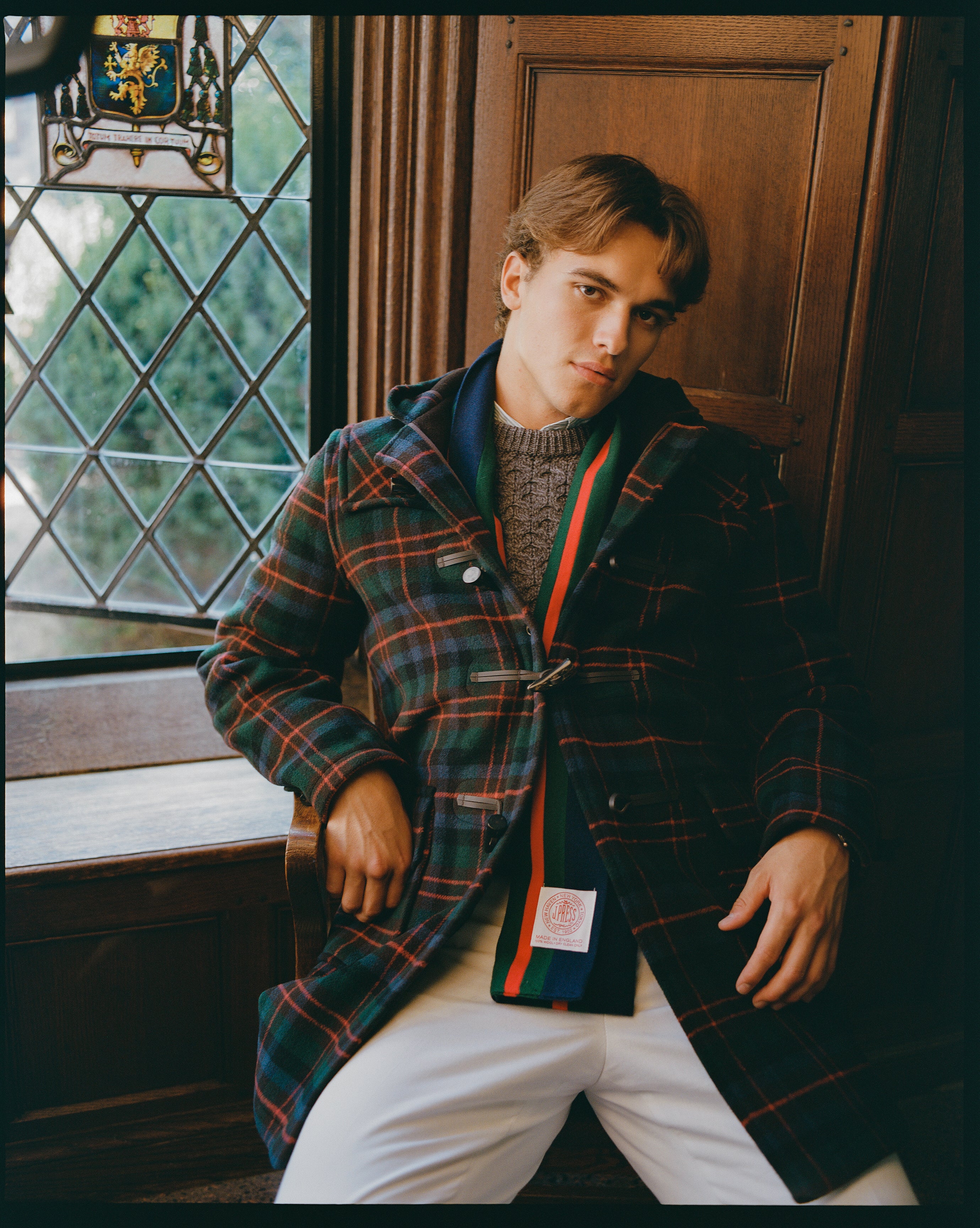 Made-in-England Black, Green, Blue & Red Tartan Classic Morris Duffle Coat