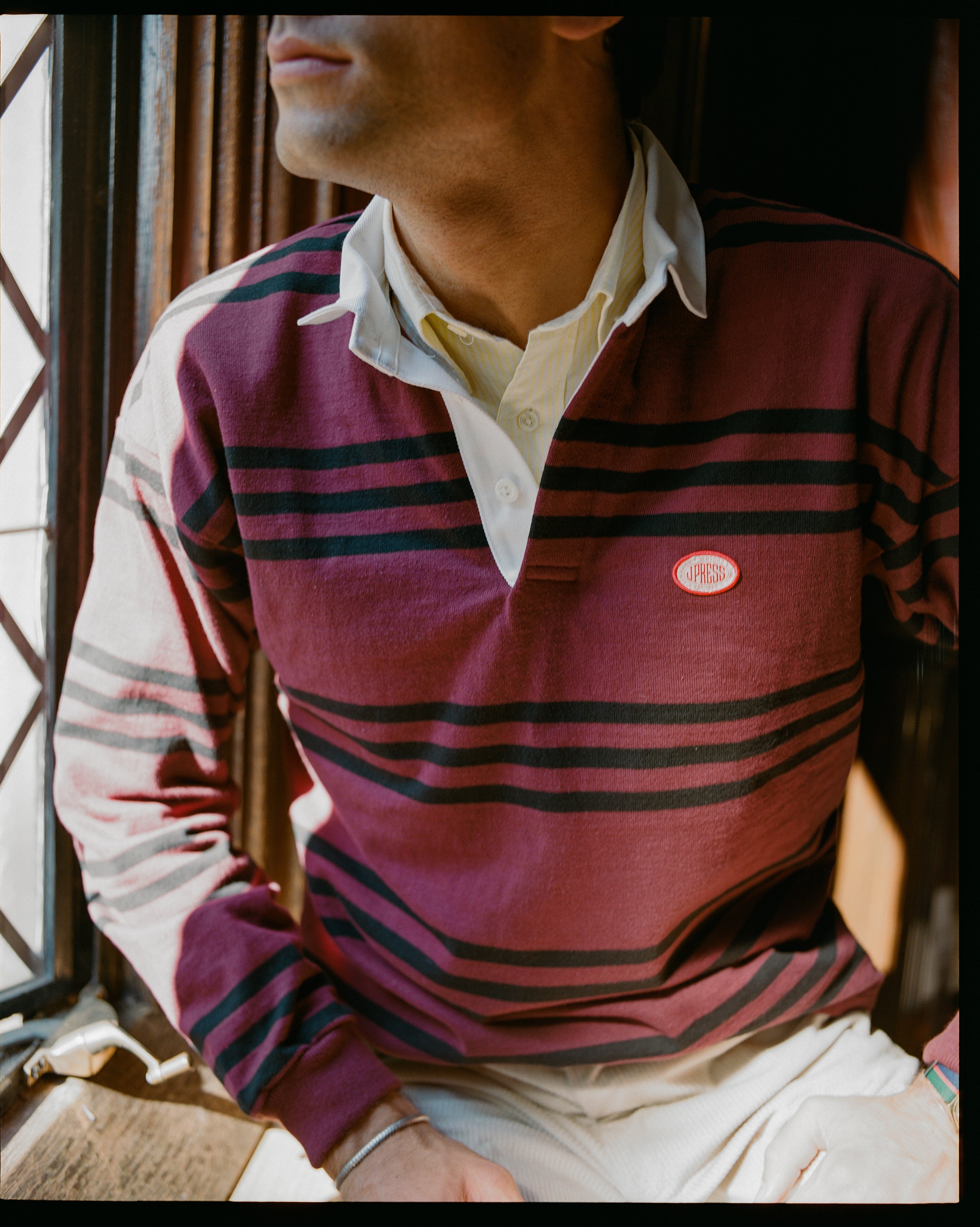 Made-in-USA Burgundy Triple Stripe J. Press Seal Cotton Rugby