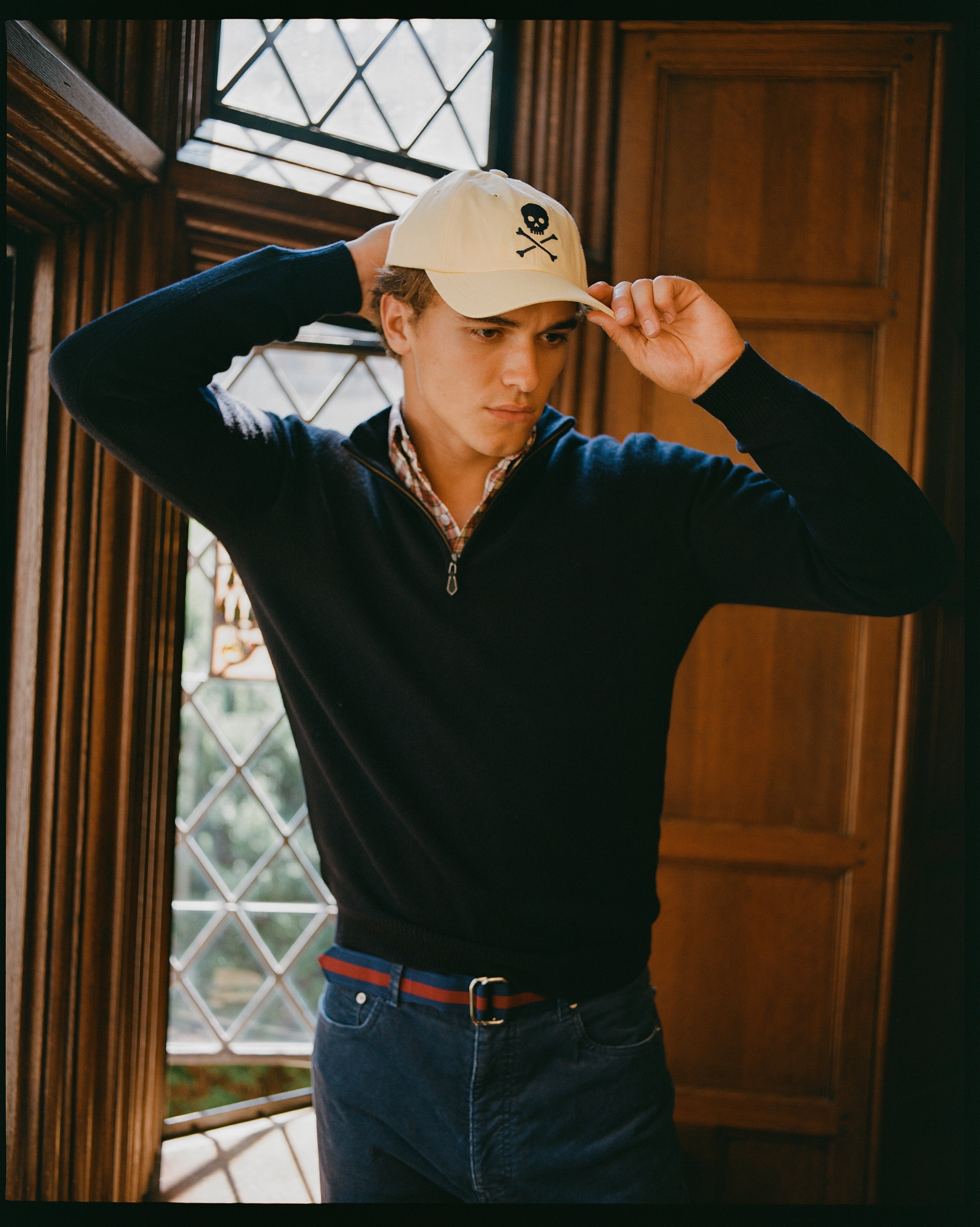 Navy Lambswool Quarter Zip-up Sweater