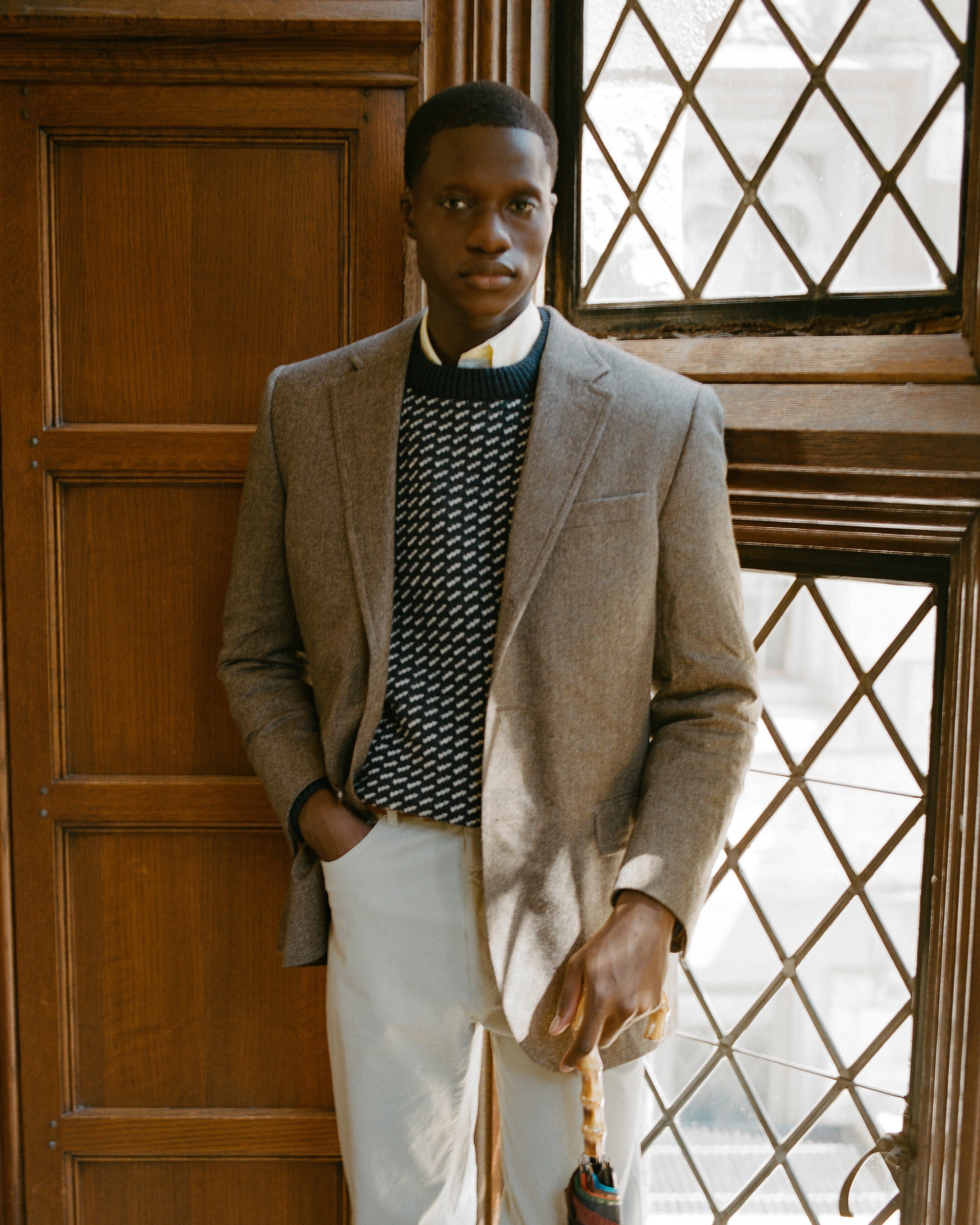 Made-in-USA Navy & Natural Chevron Cotton Crewneck Sweater