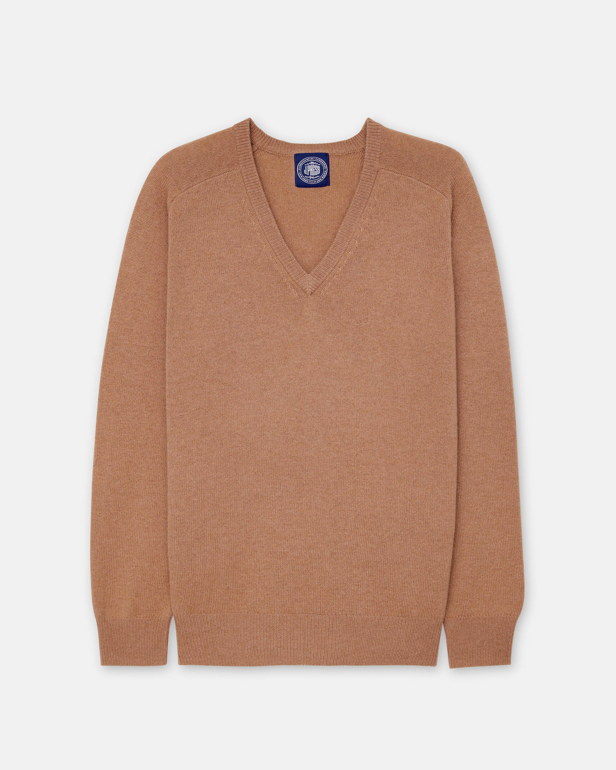 Camel Lambswool V-neck Sweater