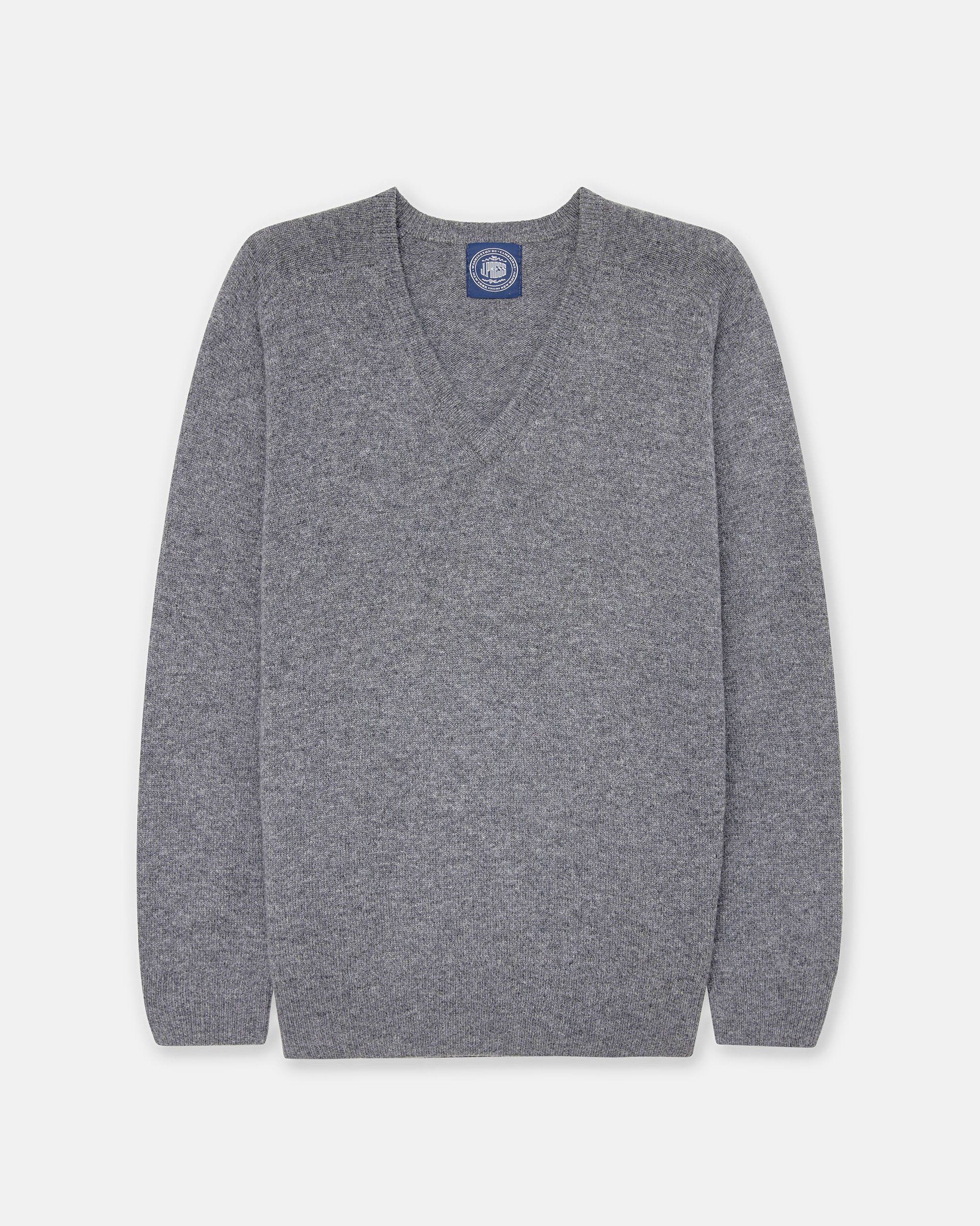 Grey Mix Lambswool V-neck Sweater