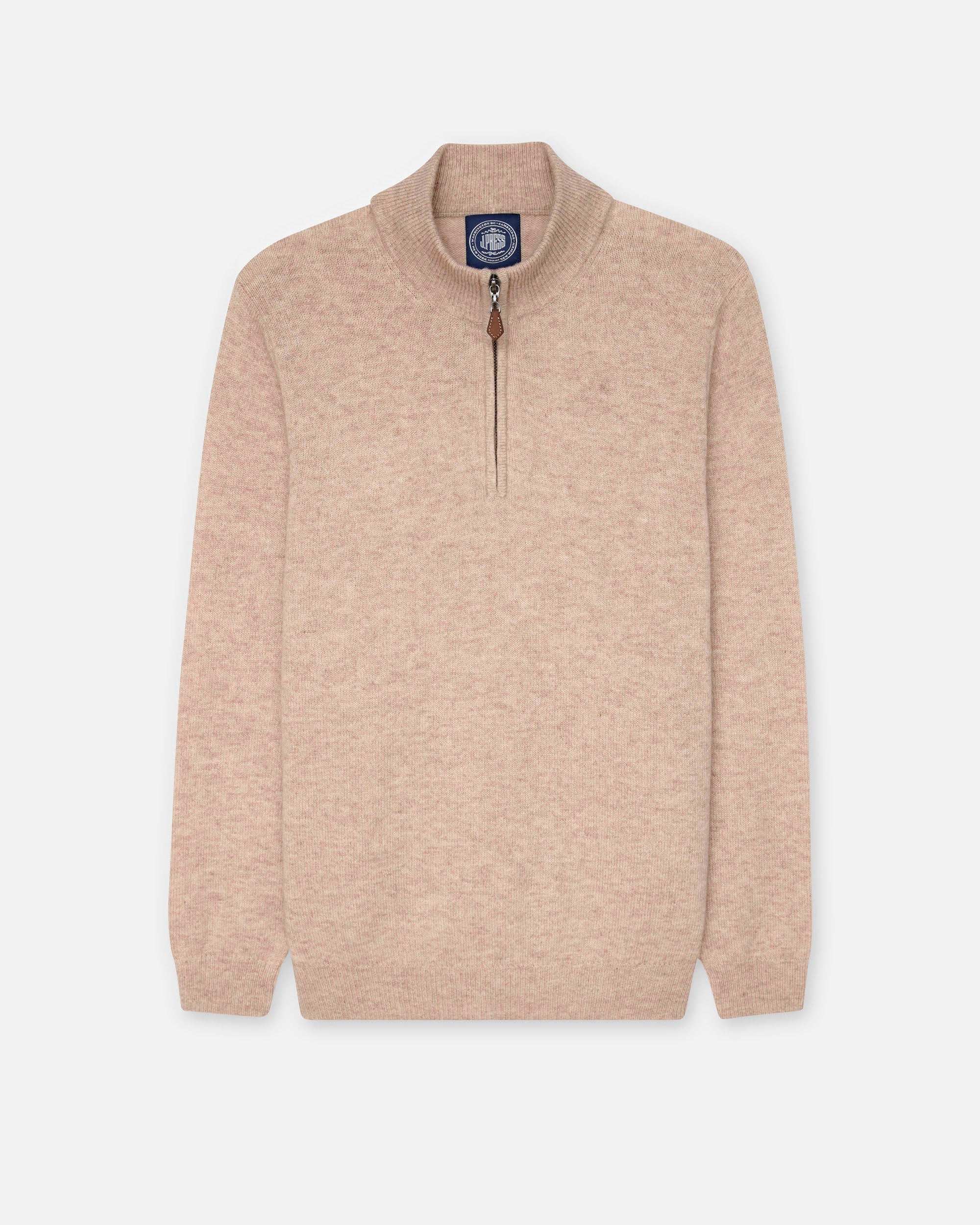 Tan Lambswool Quarter Zip-up Sweater