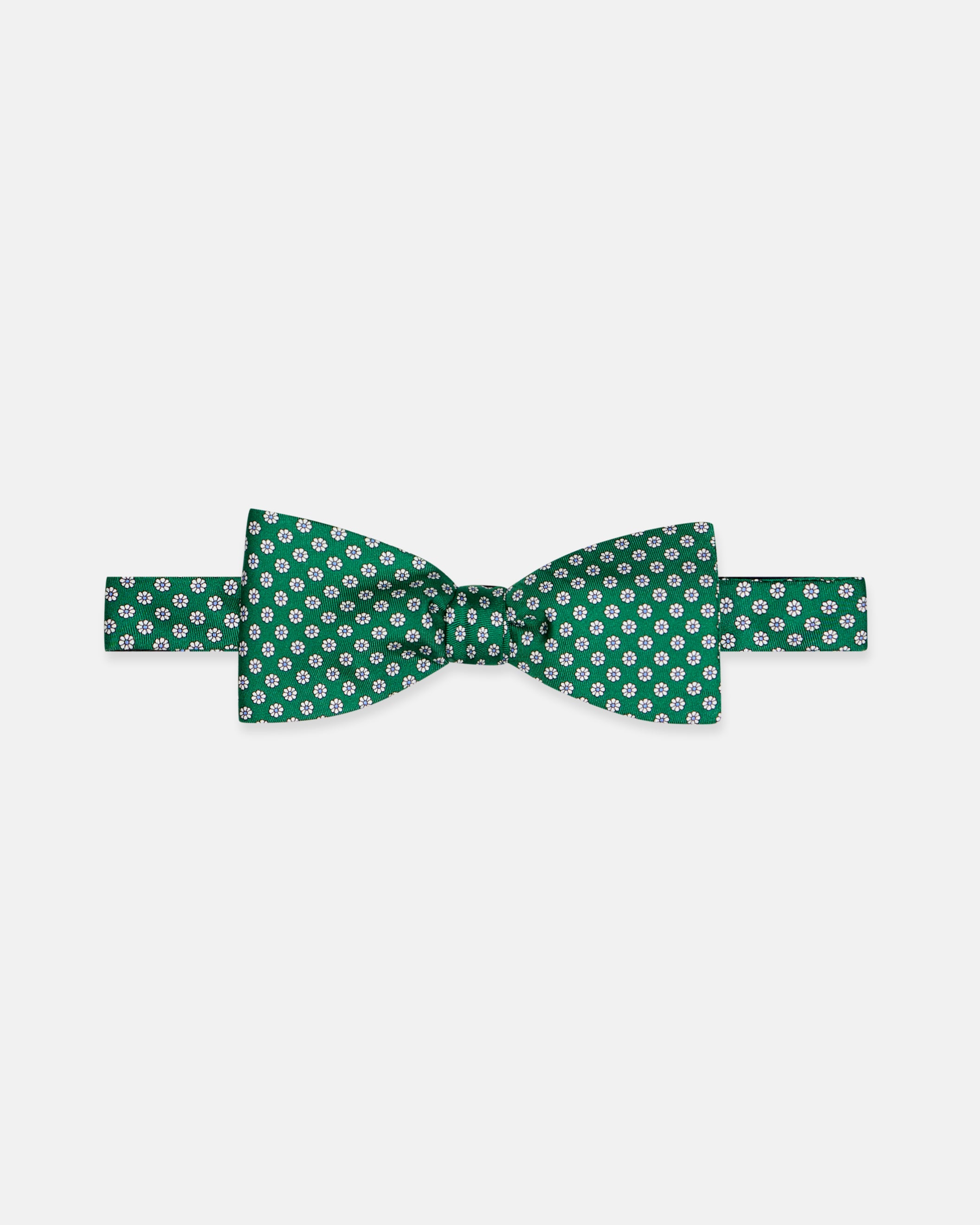 Made-in-England Green Printed Foulard Silk Bow Tie