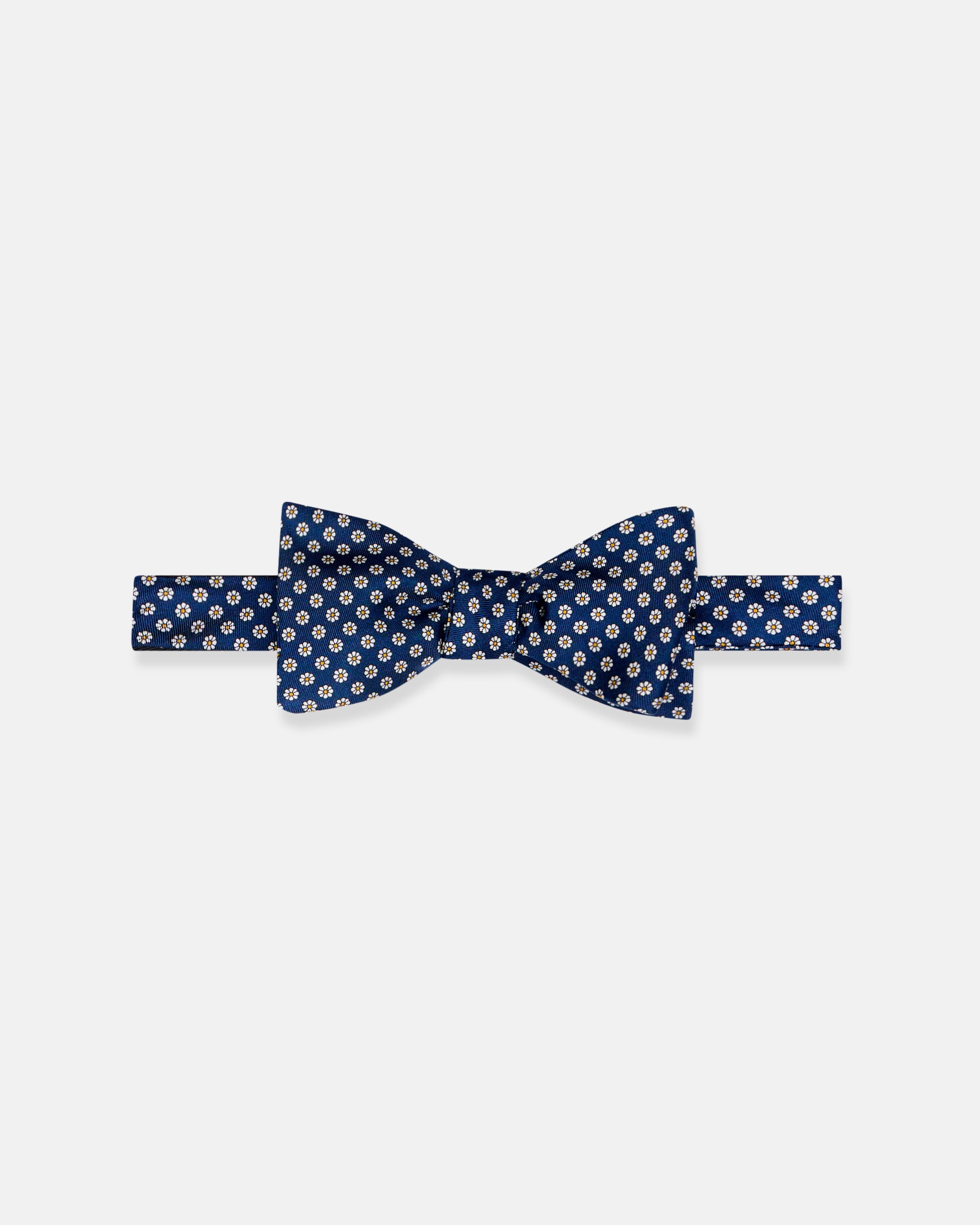 Made-in-England Navy Printed Foulard Silk Bow Tie