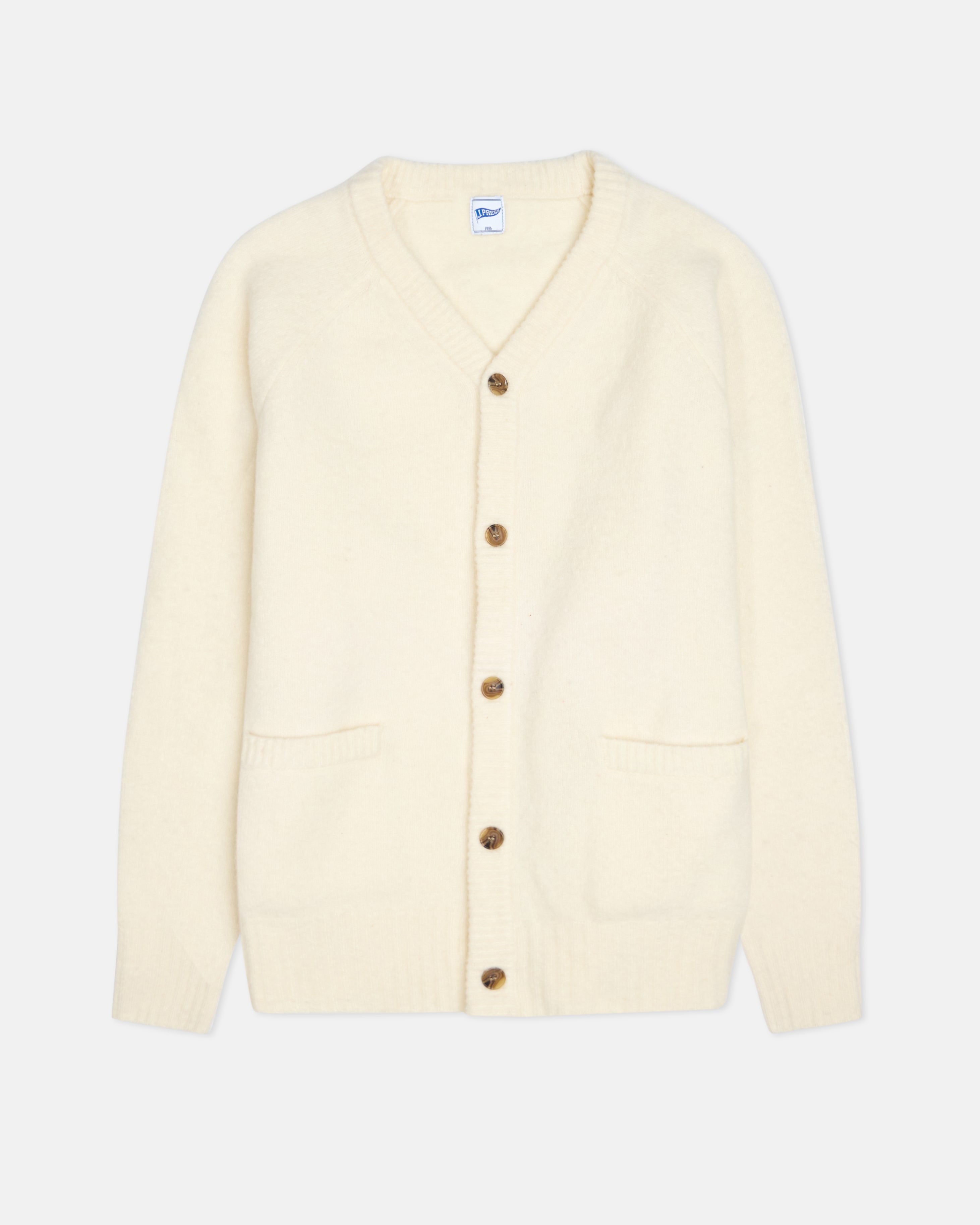 Solid Cream Cardigan Sweater - Trim Fit