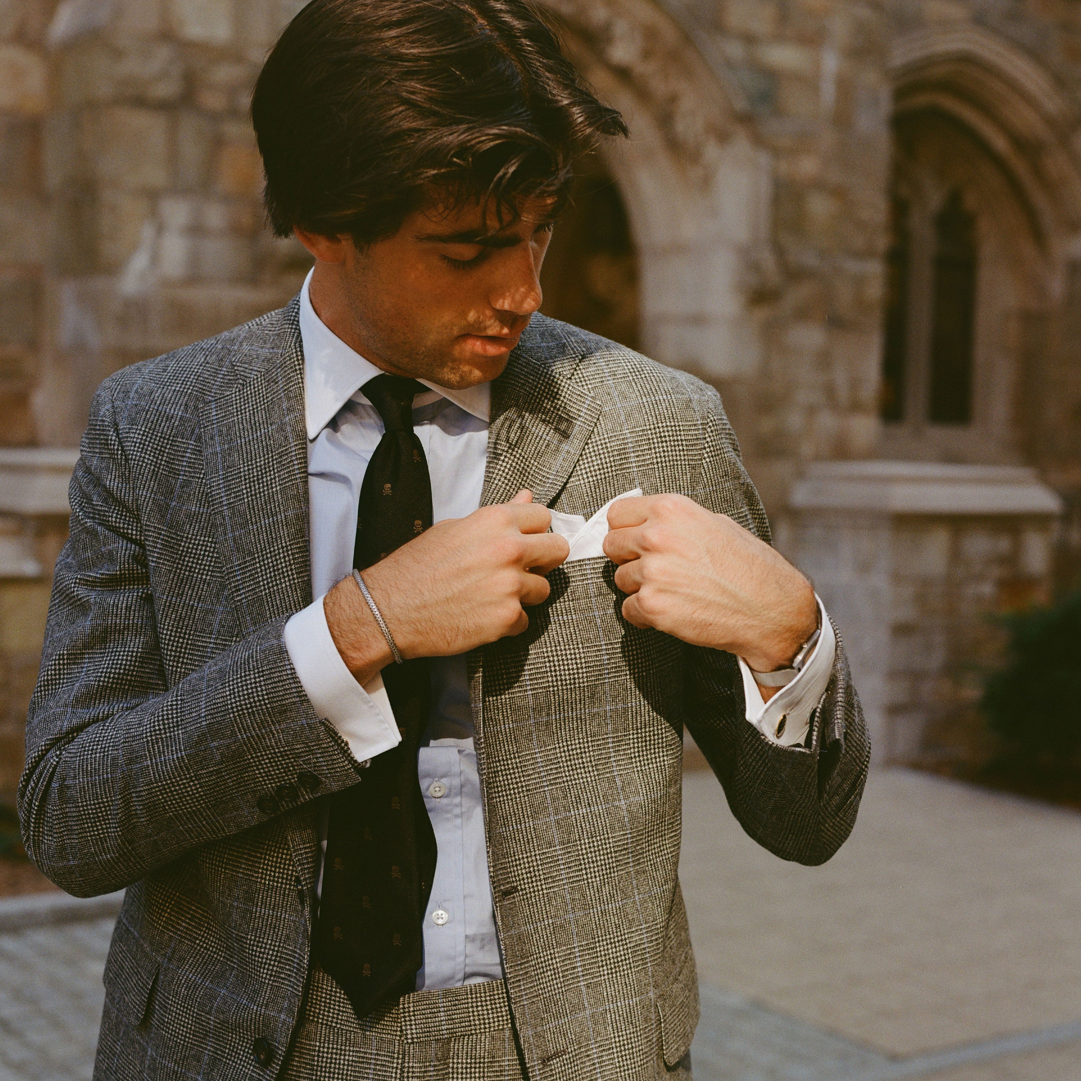 Made-in-USA Black & White Prince-of-Wales Fox Flannel Suit - Custom Ma