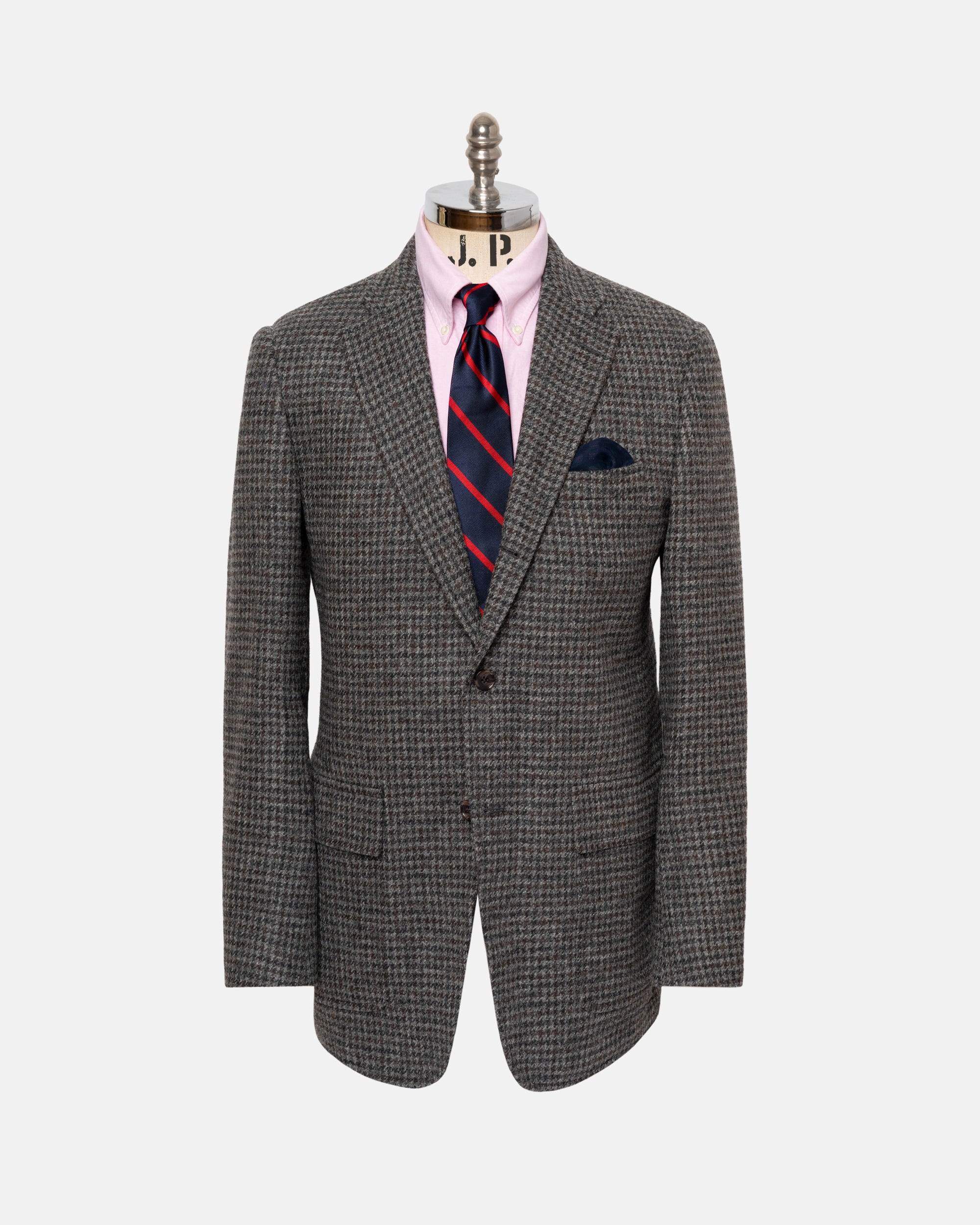 Made-in-USA Grey & Brown Houndstooth Cheviot Tweed Sport Coat