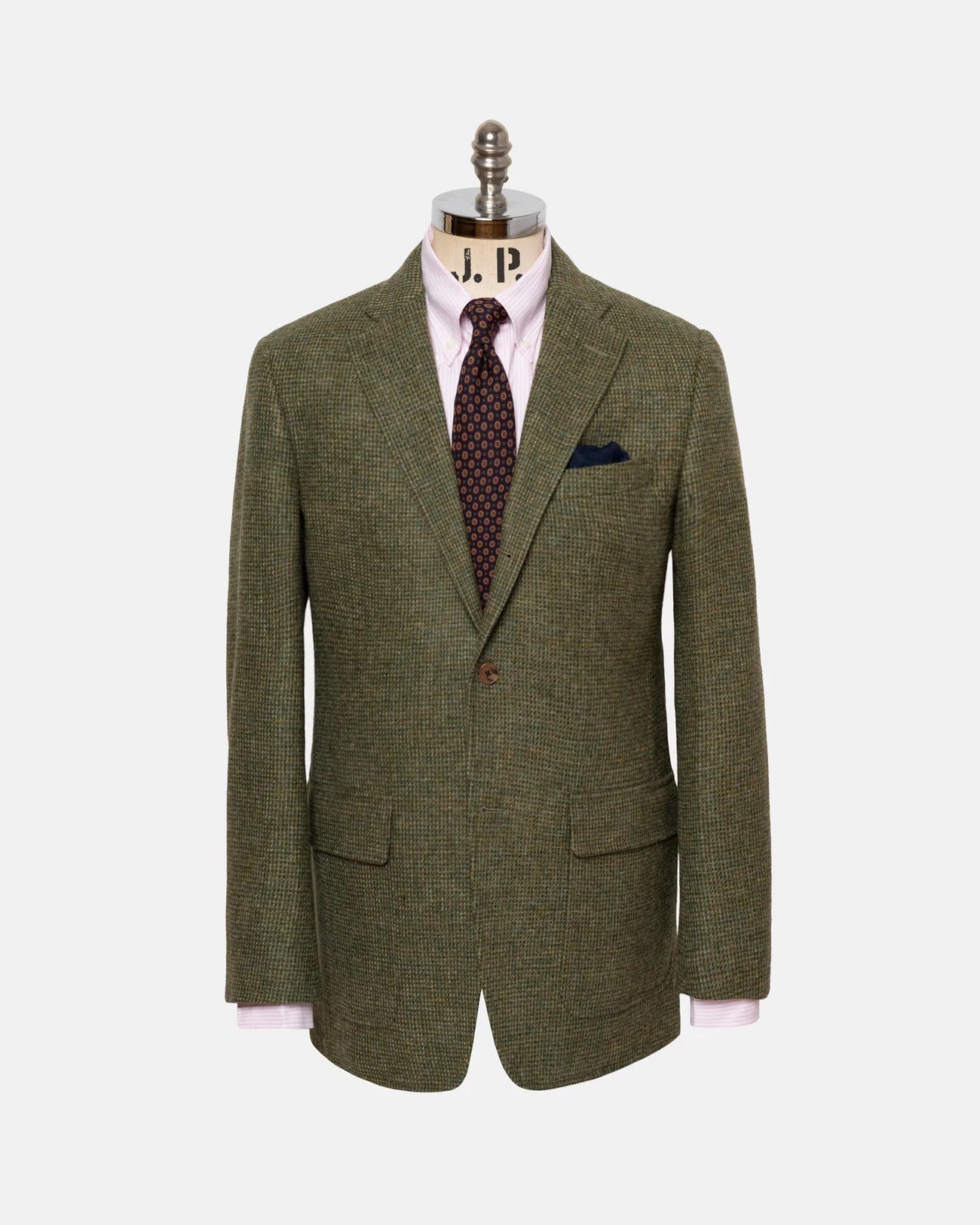 Made-in-USA Olive Tic Weave Cheviot Tweed Sport Coat