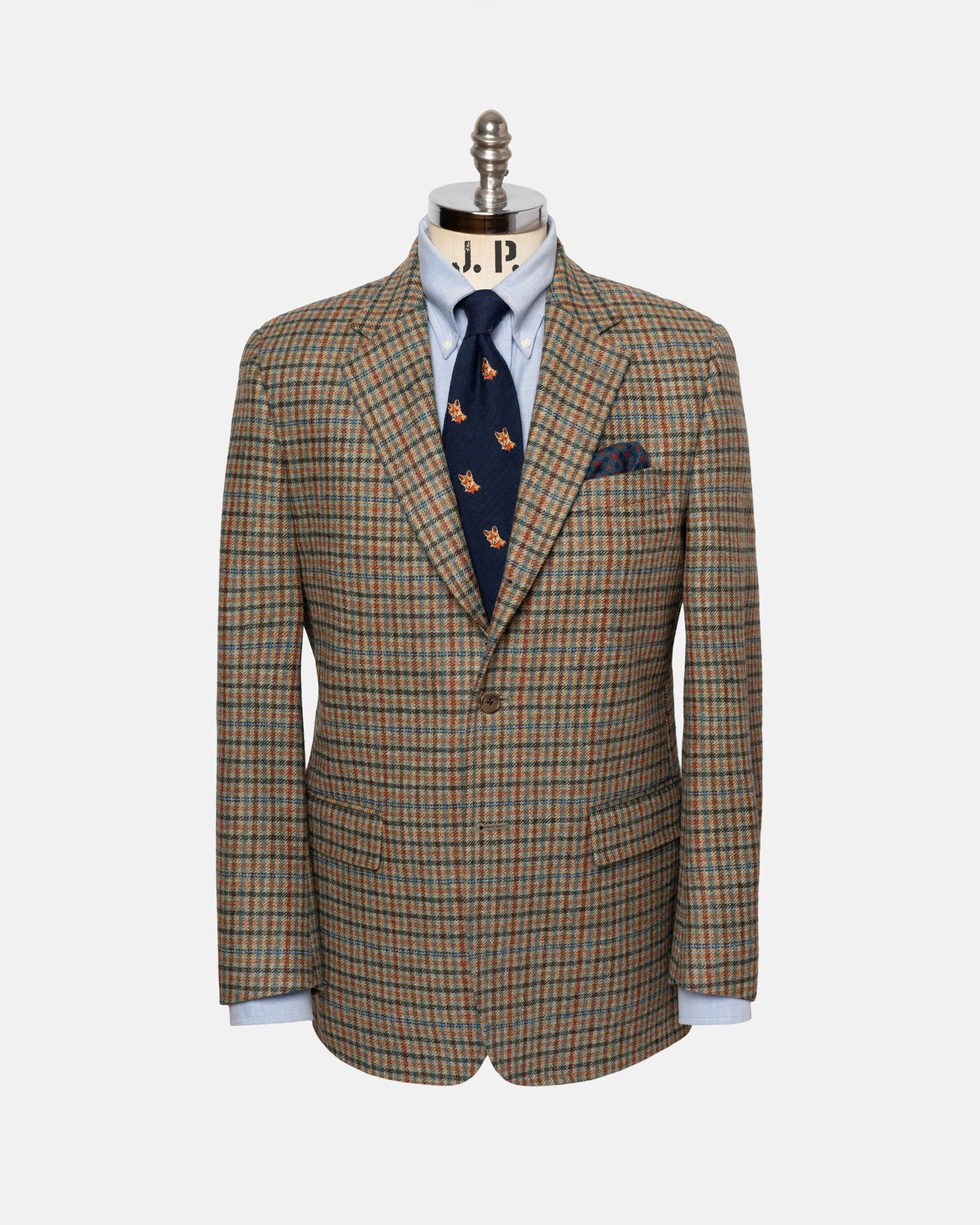 Made-in-Canada Tan, Blue & Rust Tattersall  Sport Coat