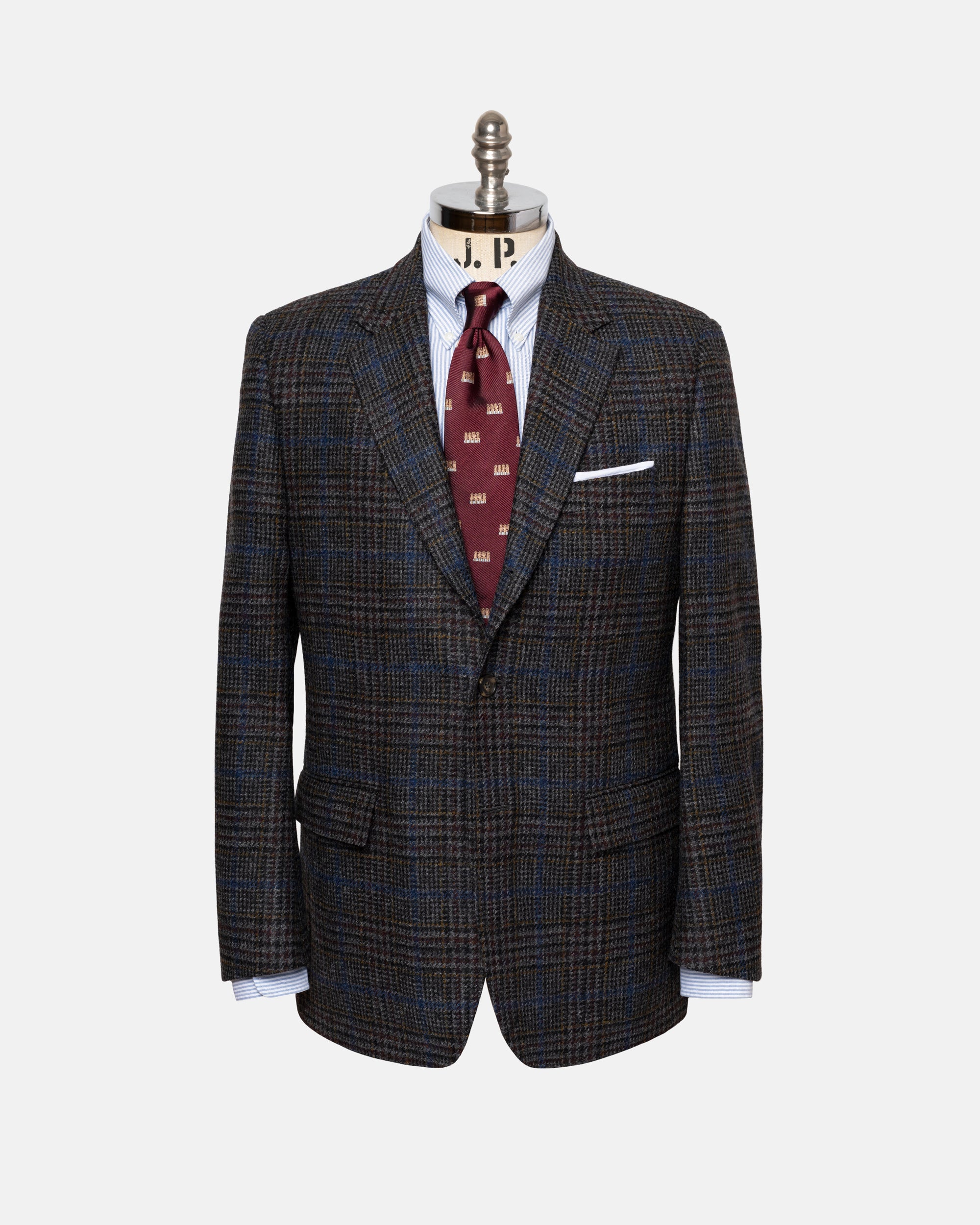 Made-in-Canada Blue, Rust & Brown Glen Plaid Wool Sport Coat