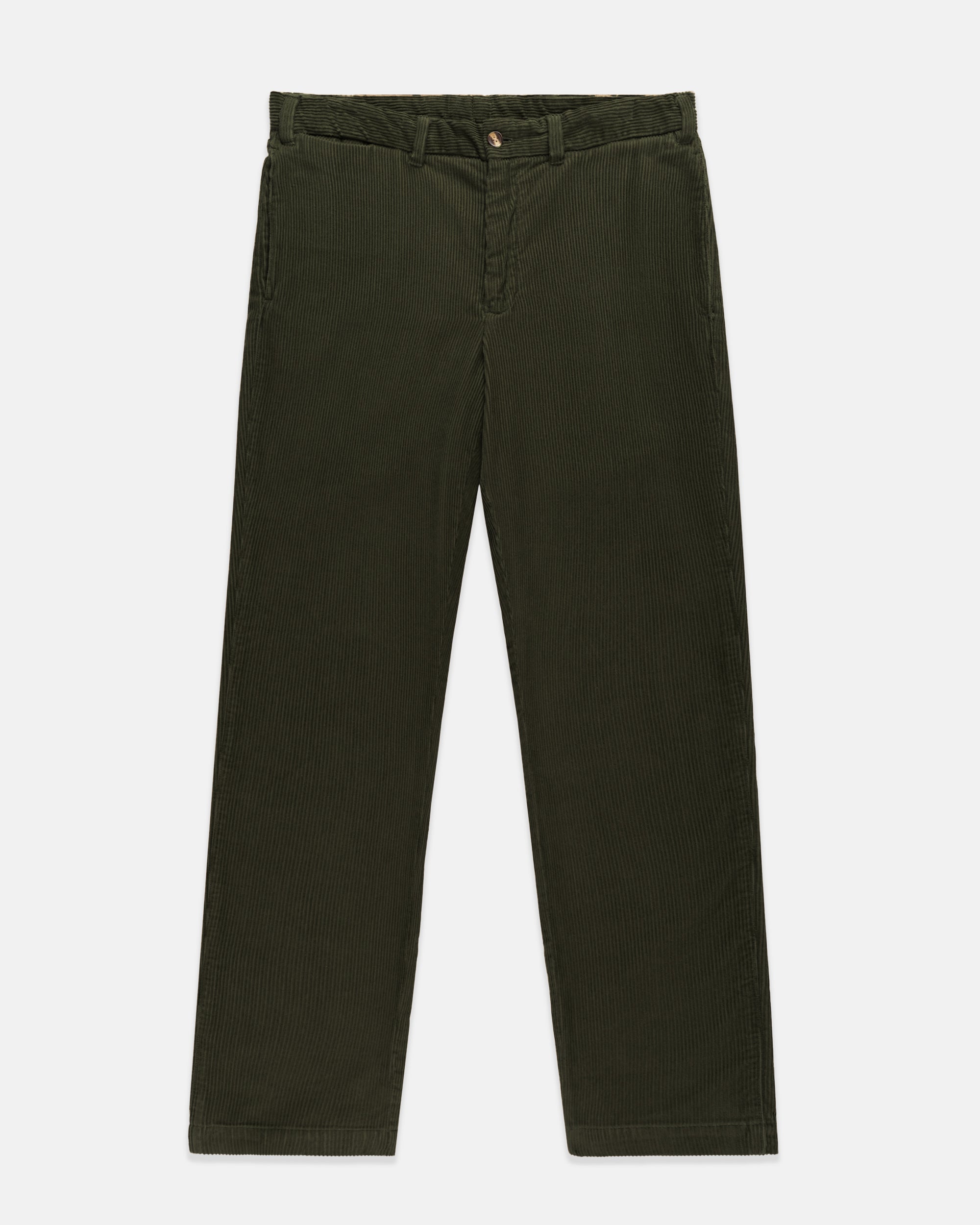 Solid Olive Wide Wale Corduroy Trouser - Trim Fit