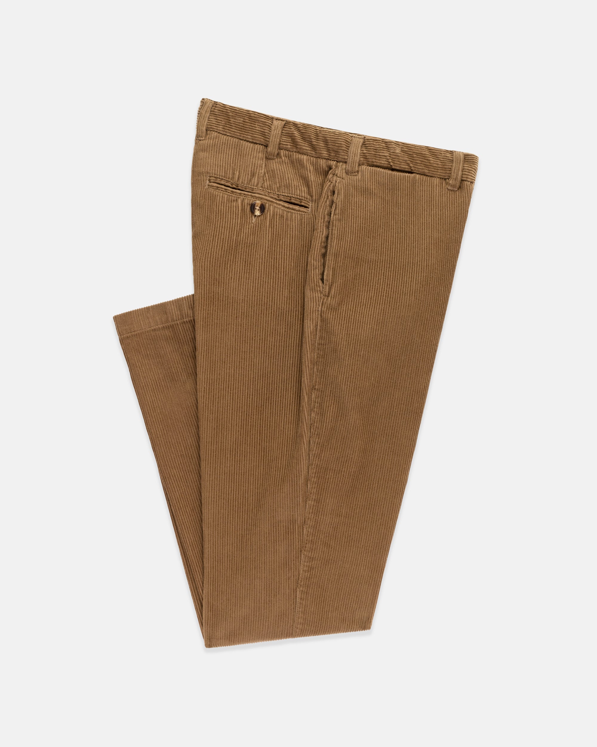 Solid Tan Wide Wale Corduroy Trouser - Trim Fit