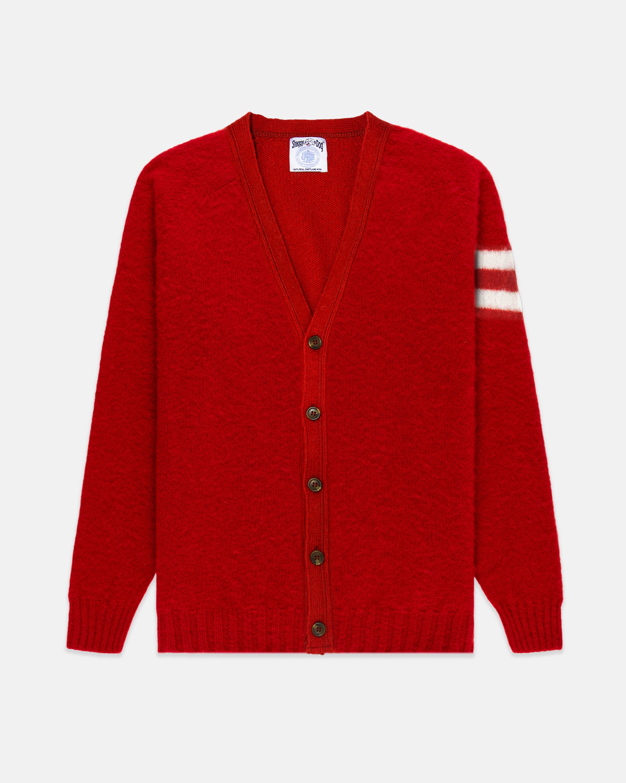 Made-in-Scotland Red Shaggy Dog University Cardigan