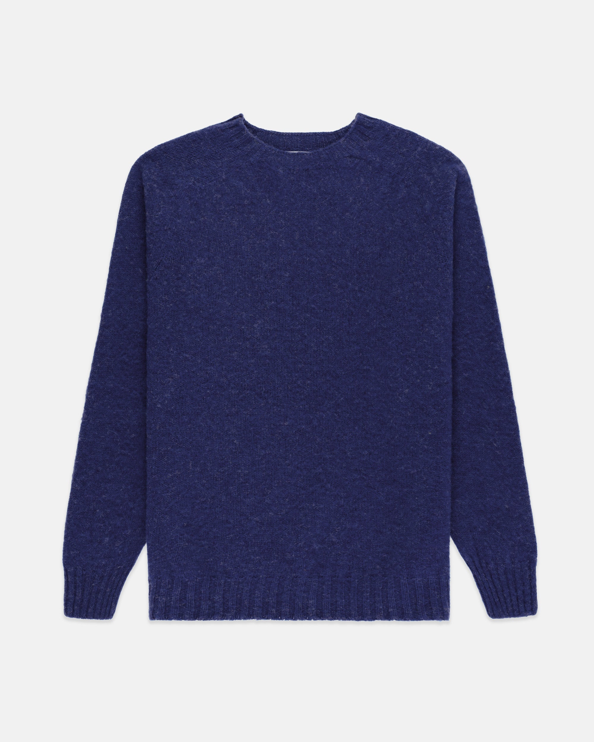 Made-in-Scotland Dark Blue Shaggy Dog Sweater  - Trim Fit