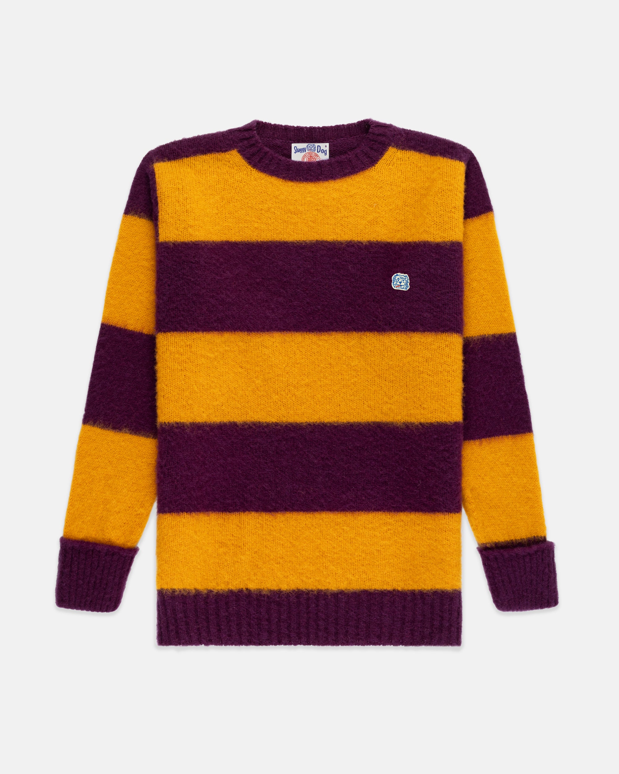 Made-in-Scotland Purple & Yellow Stripe Shaggy Dog Icon Sweater - Classic Fit