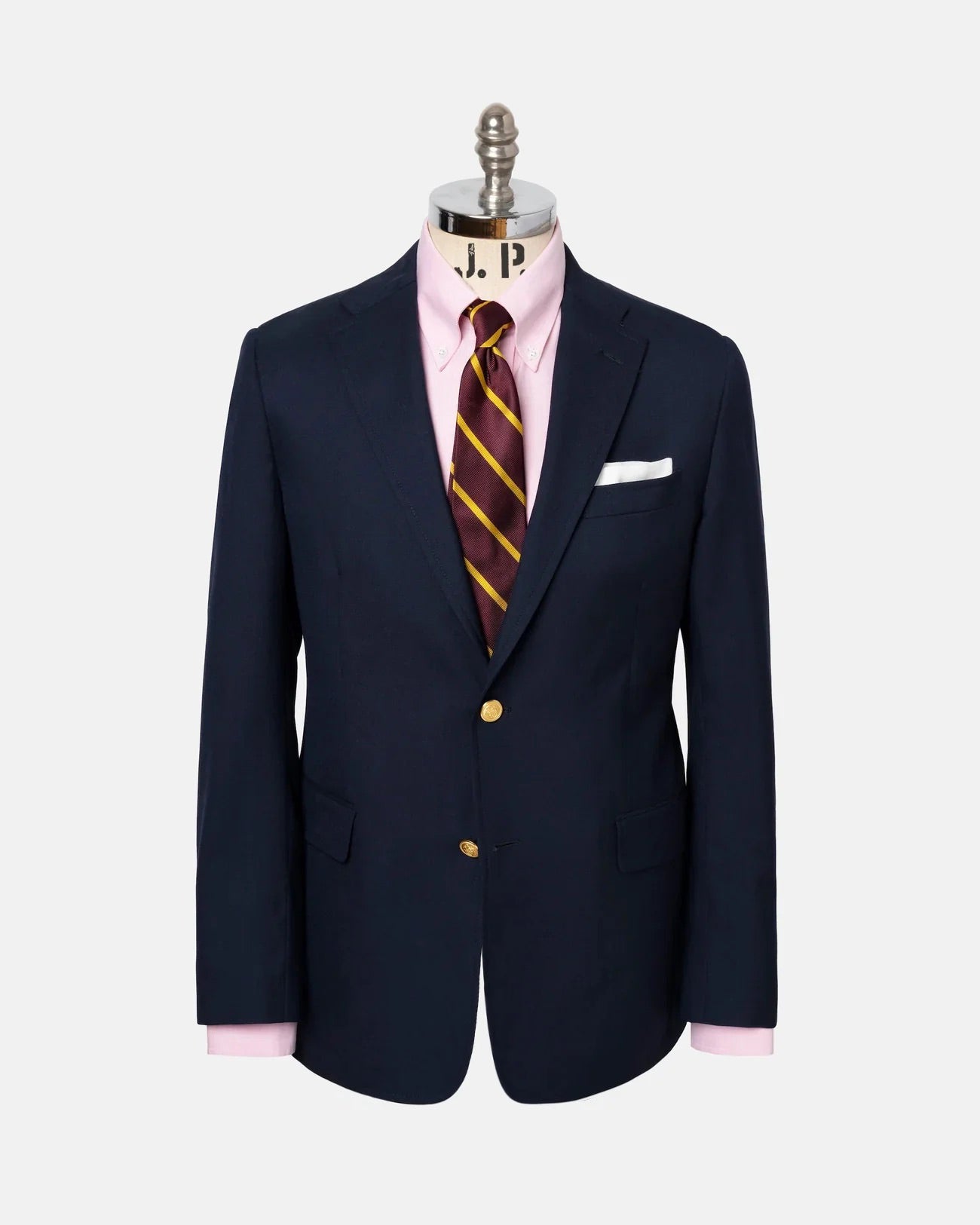 Made-in-USA Two-Button Darted Solid Navy Tropical Wool Blazer