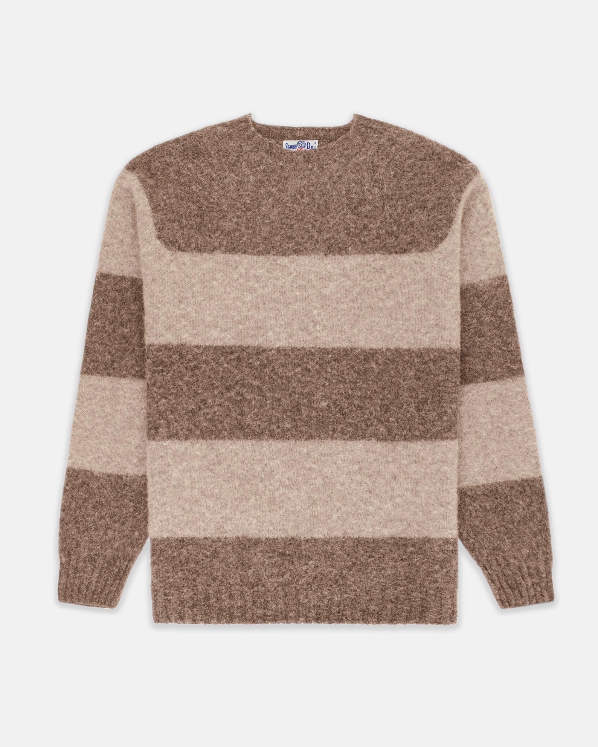 Made-in-Scotland Nutmeg & Tan Shaggy Dog Block Stripe Sweater - Trim Fit