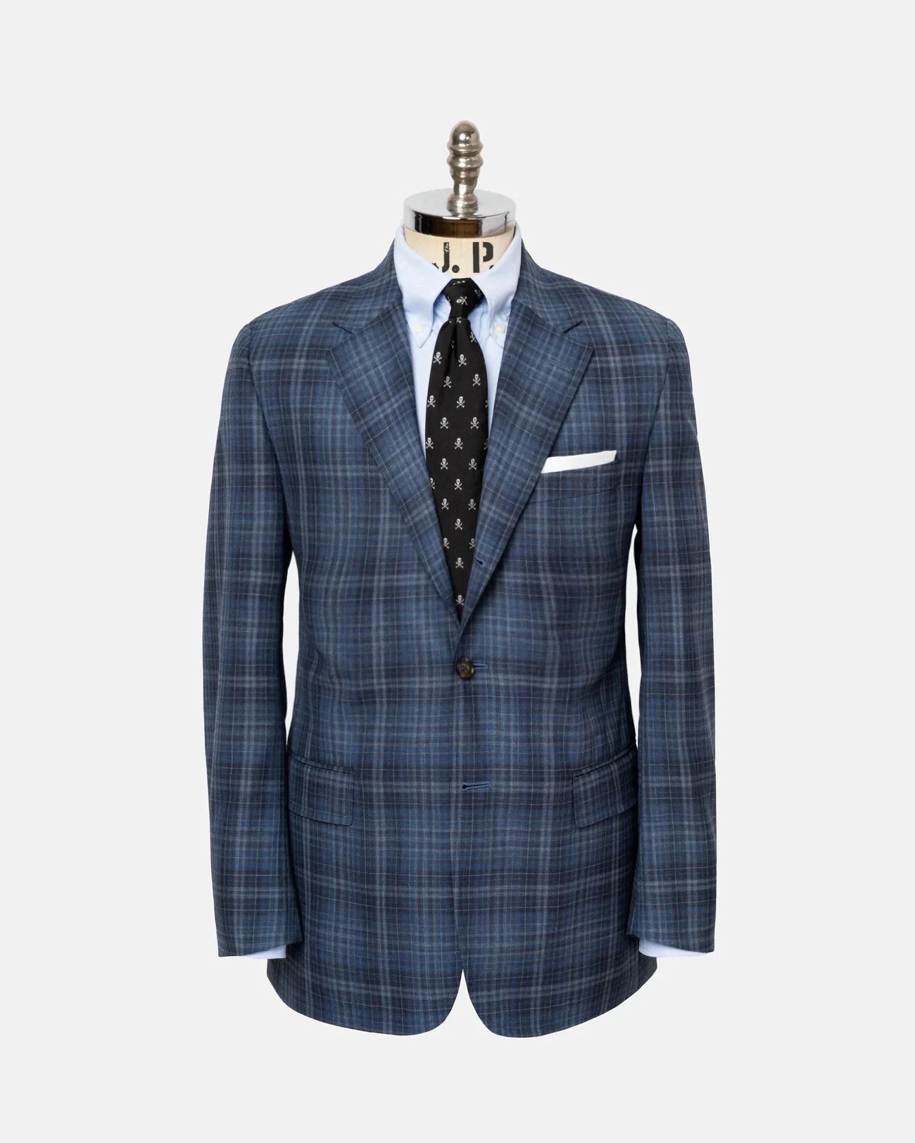 Made-in-Canada Medium Blue & Grey Plaid Wool Sport Coat