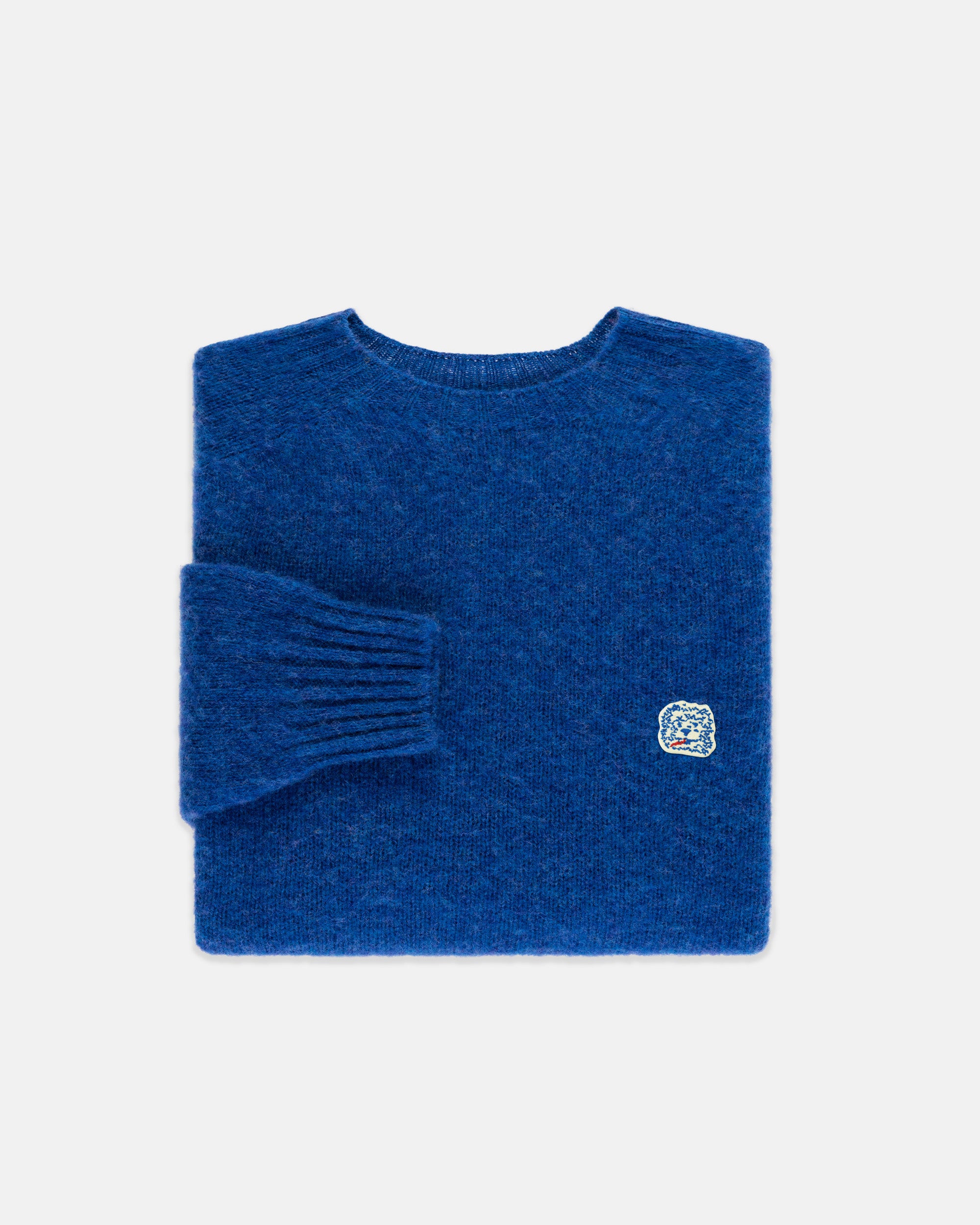 Made-in-Scotland Medium Blue Shaggy Dog Icon Sweater  - Trim Fit