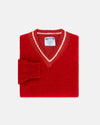 Made-in-Scotland Red Shaggy Dog V-Neck Sweater - Trim Fit