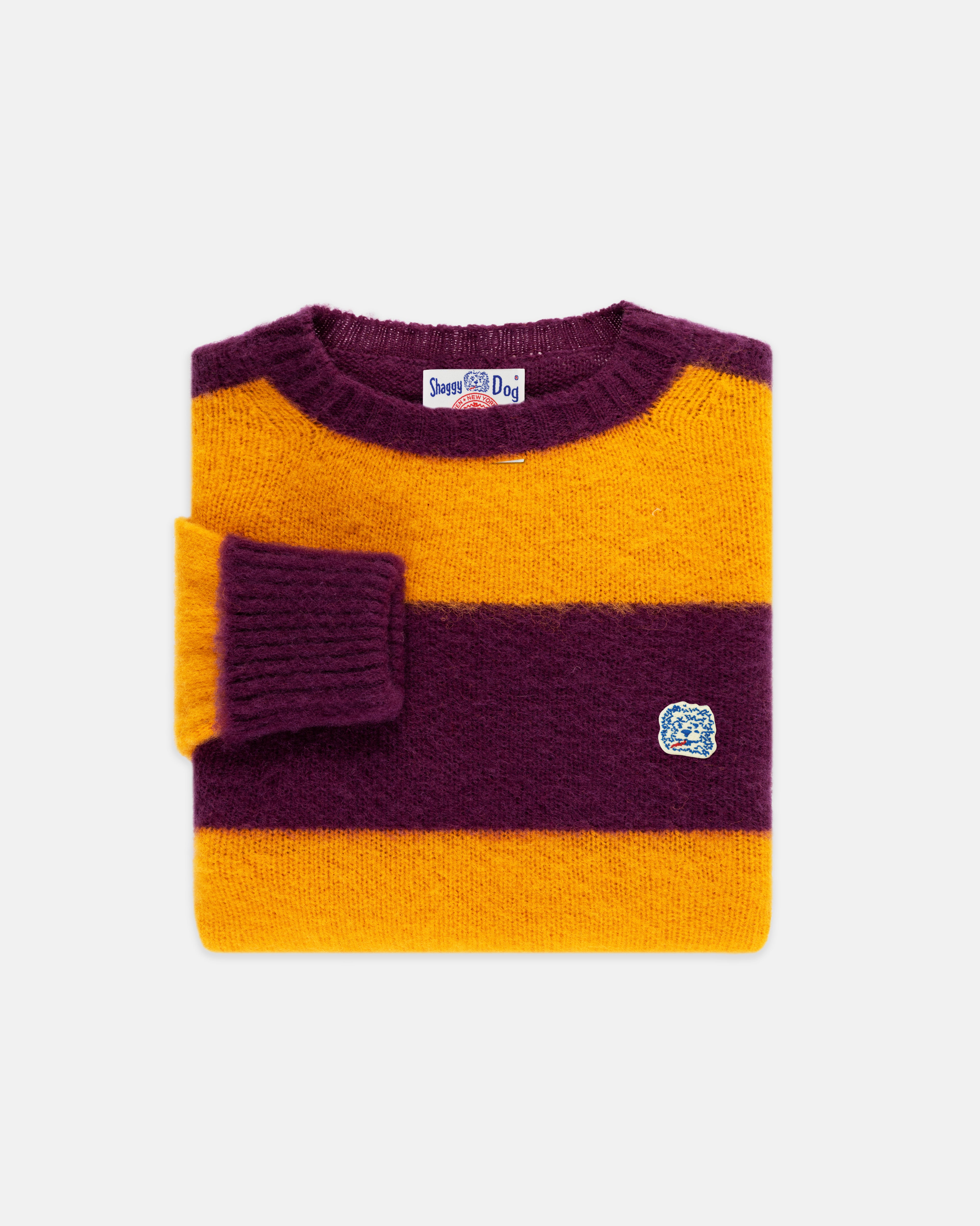Made-in-Scotland Purple & Yellow Stripe Shaggy Dog Icon Sweater - Classic Fit