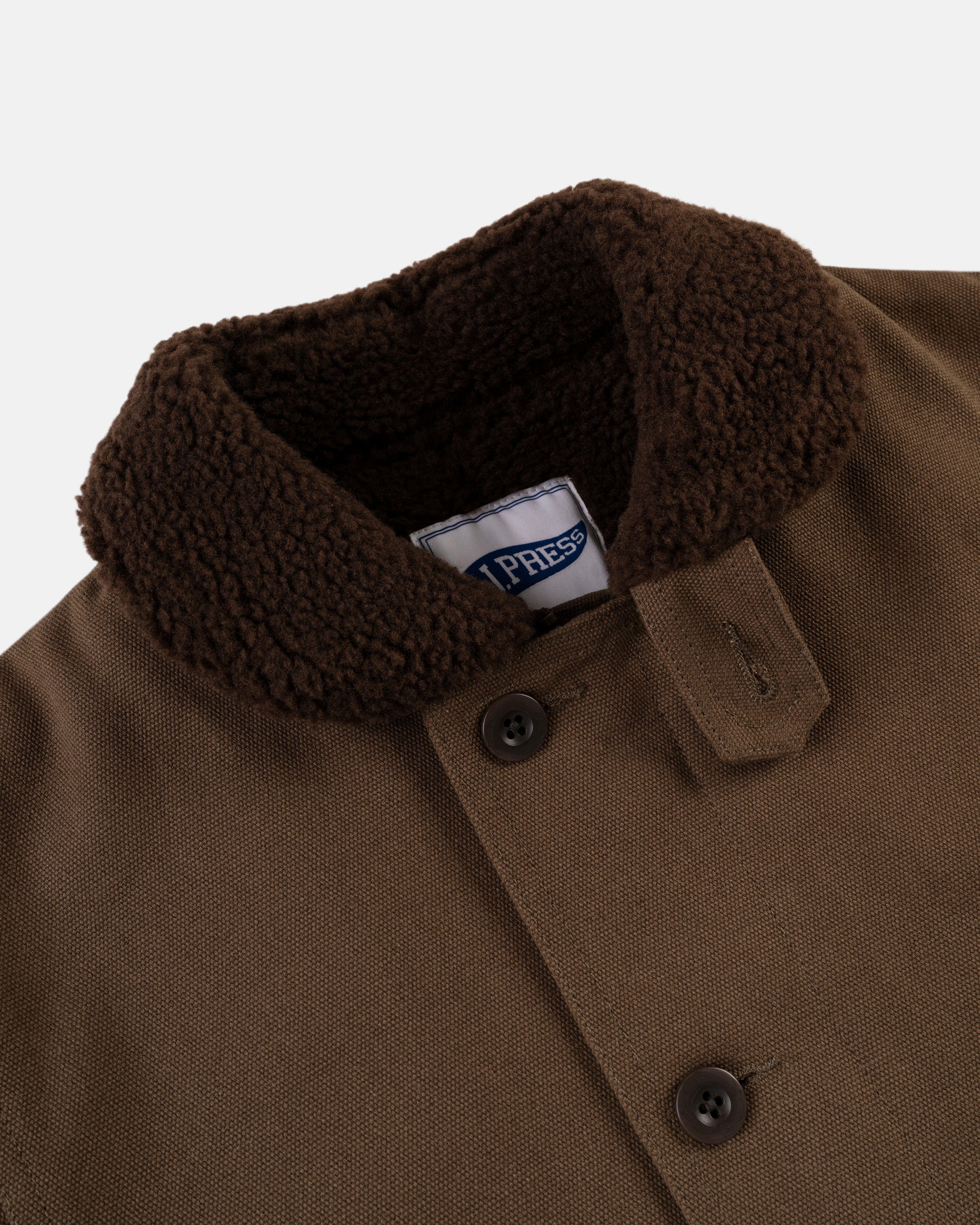 Olive Fleece-lined Canvas Deck Jacket