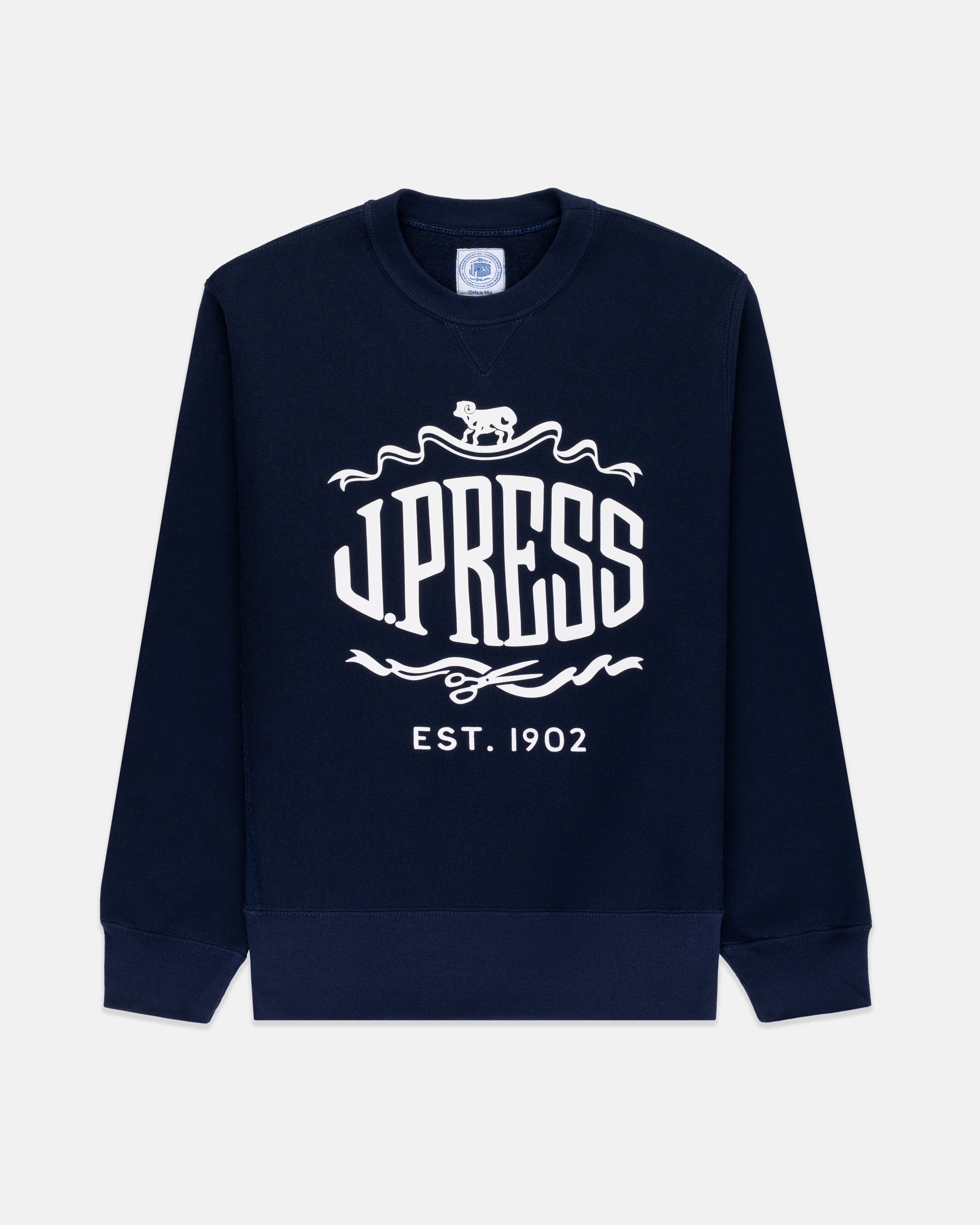 Made-in-USA Navy J. Press "Sheep and Shears" Logo Sweatshirt