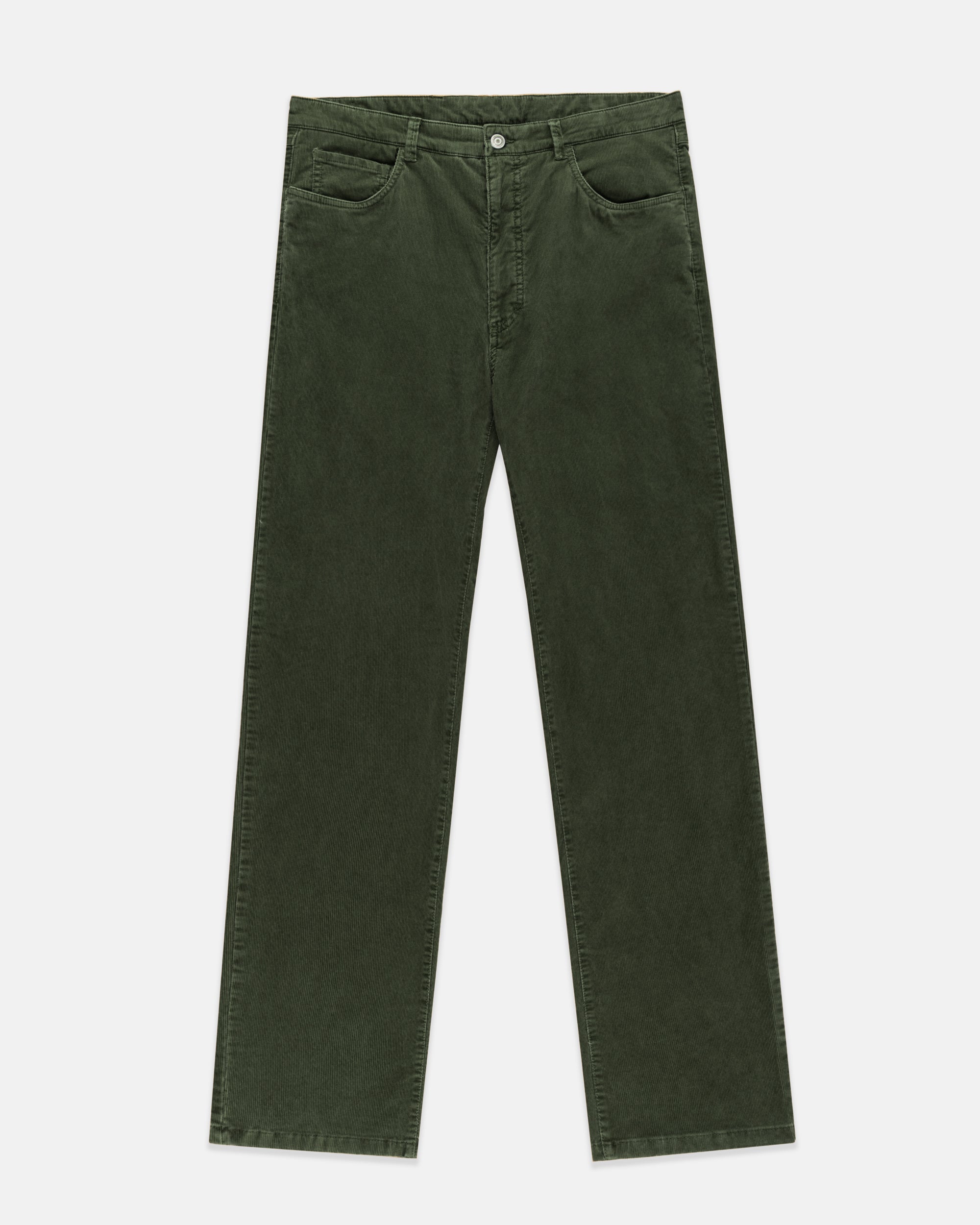Olive Pincord 5-Pocket Pants - Trim Fit