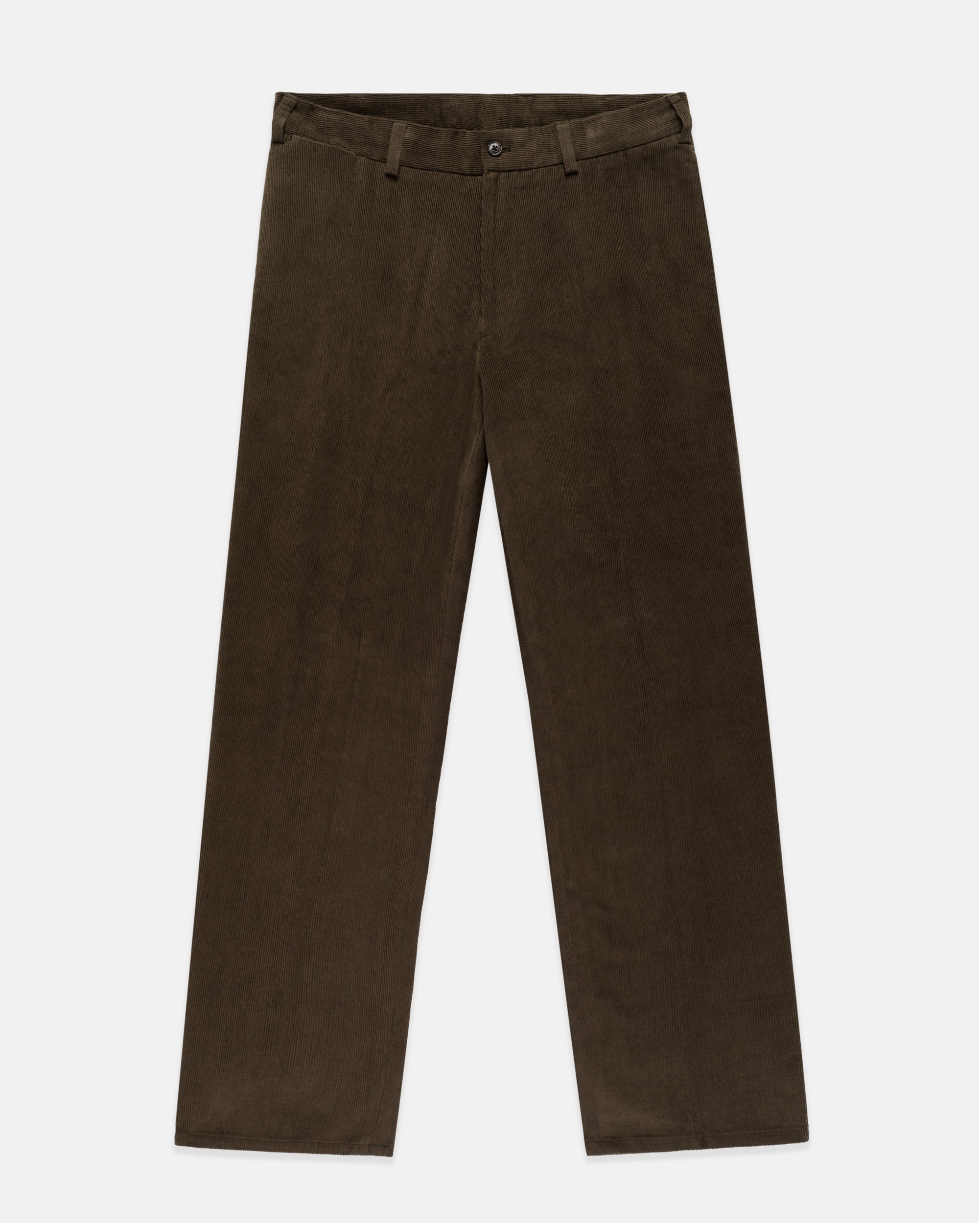 Solid Olive Narrow Wale Corduroy Trouser - Trim Fit