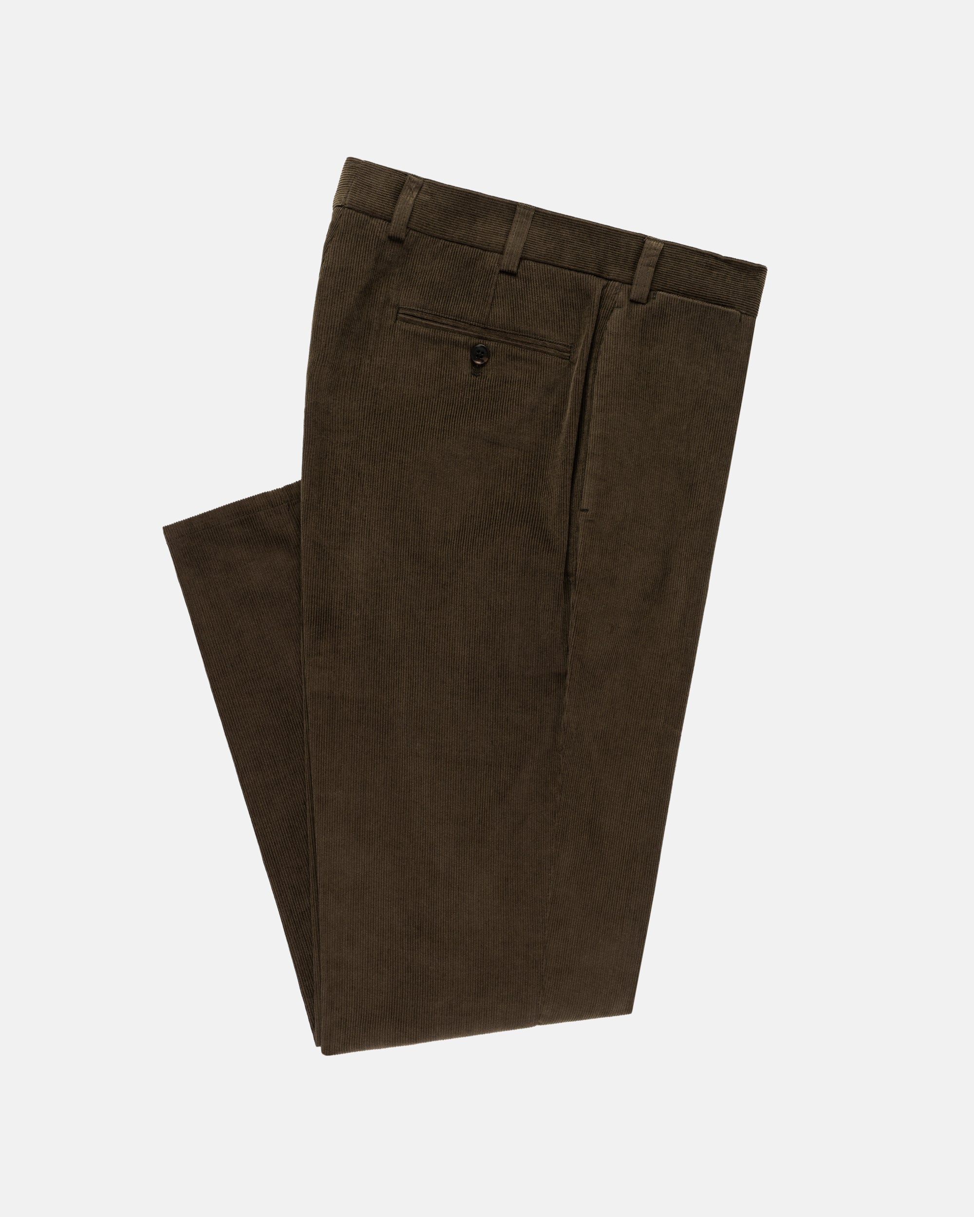 Solid Olive Narrow Wale Corduroy Trouser - Trim Fit