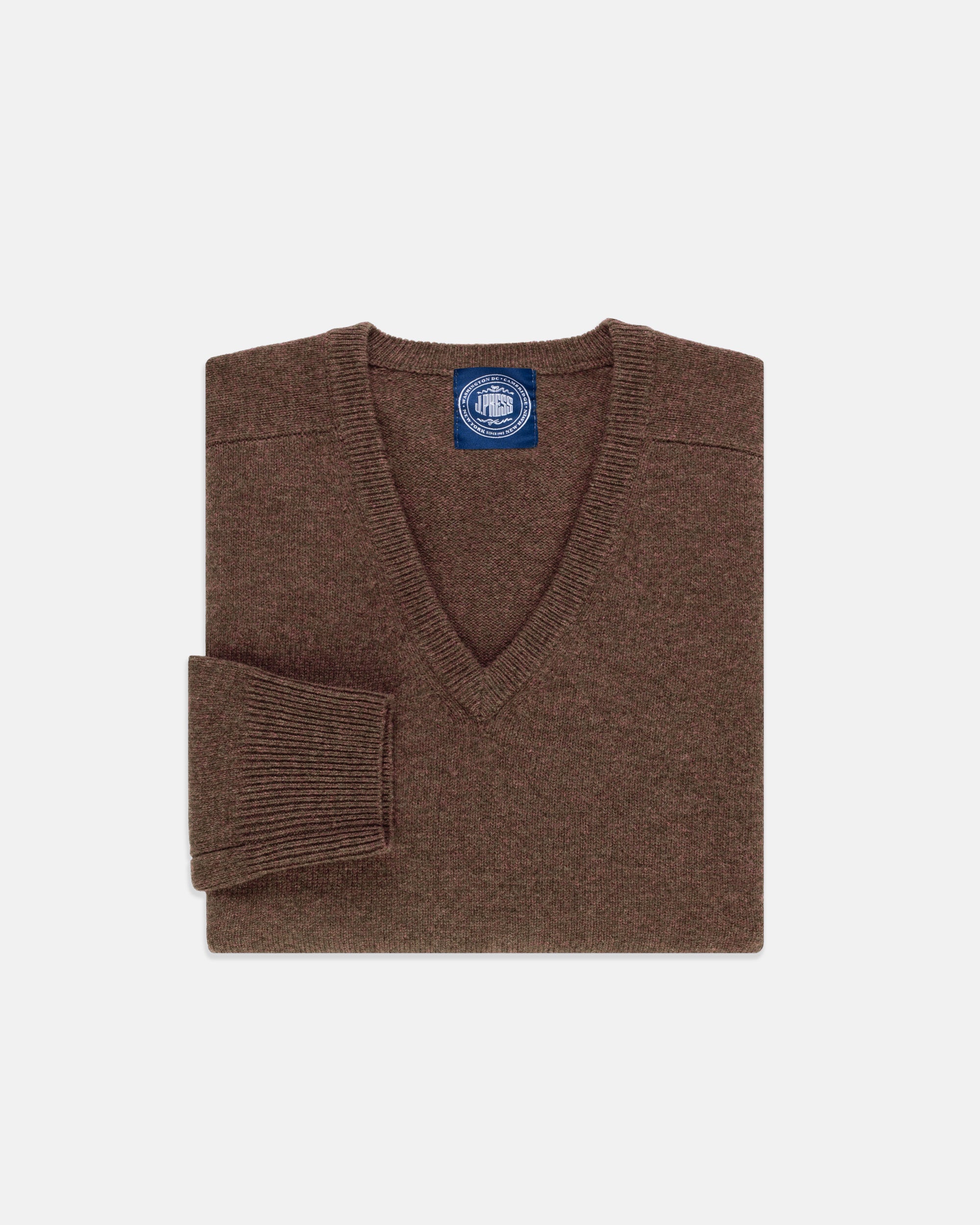 Brown Lambswool V-neck Sweater