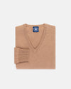 Camel Lambswool V-neck Sweater