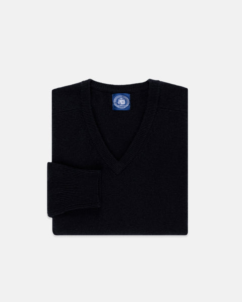 Lambswool V Neck Sweater - Navy
