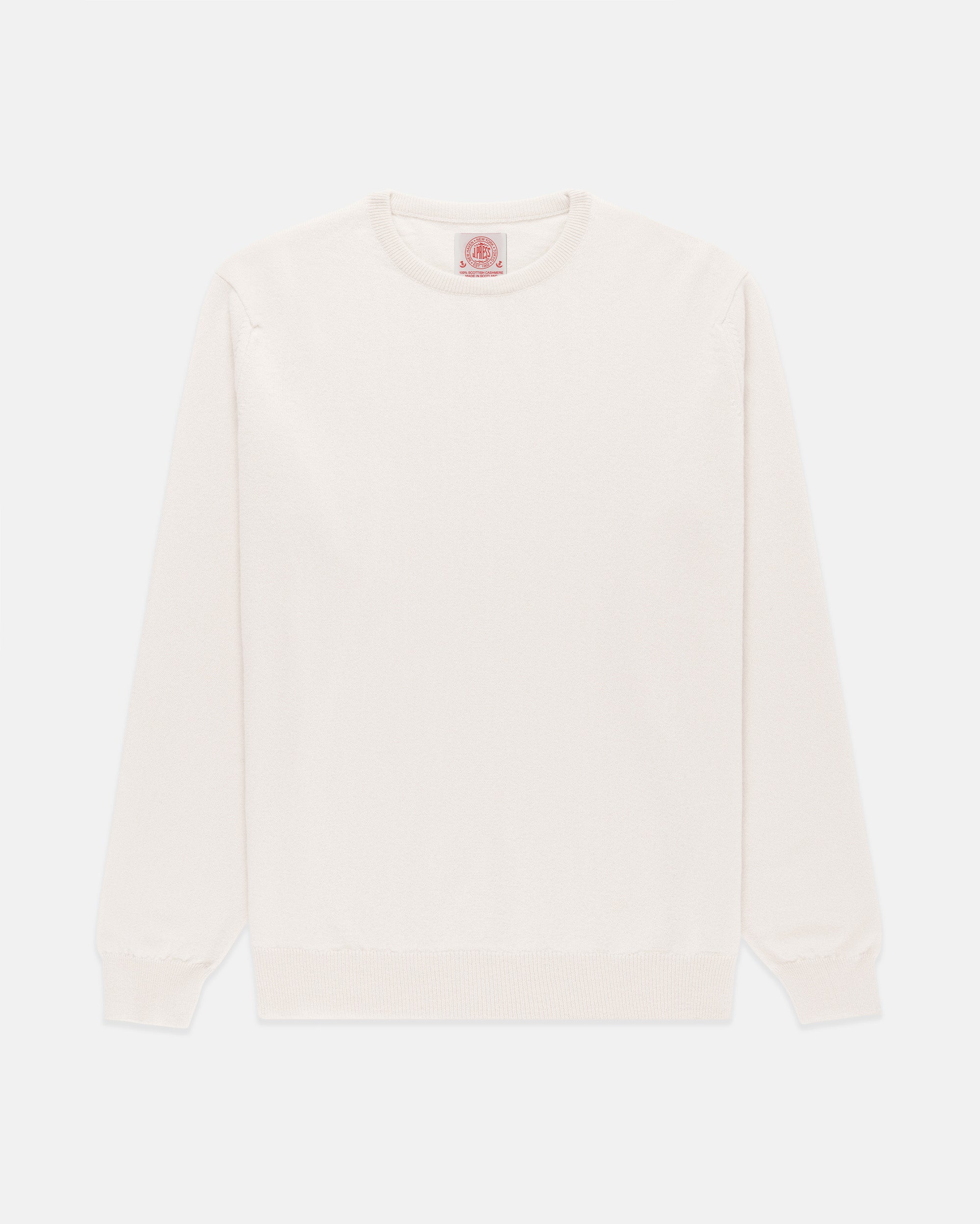 Made-in-Scotland White Cashmere Crewneck Sweater