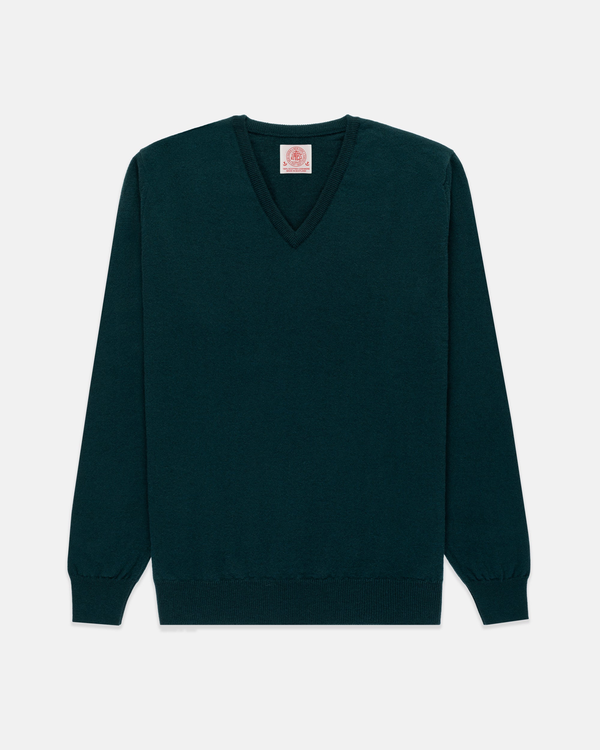 Made-in-Scotland Spruce Green Cashmere V-neck Sweater