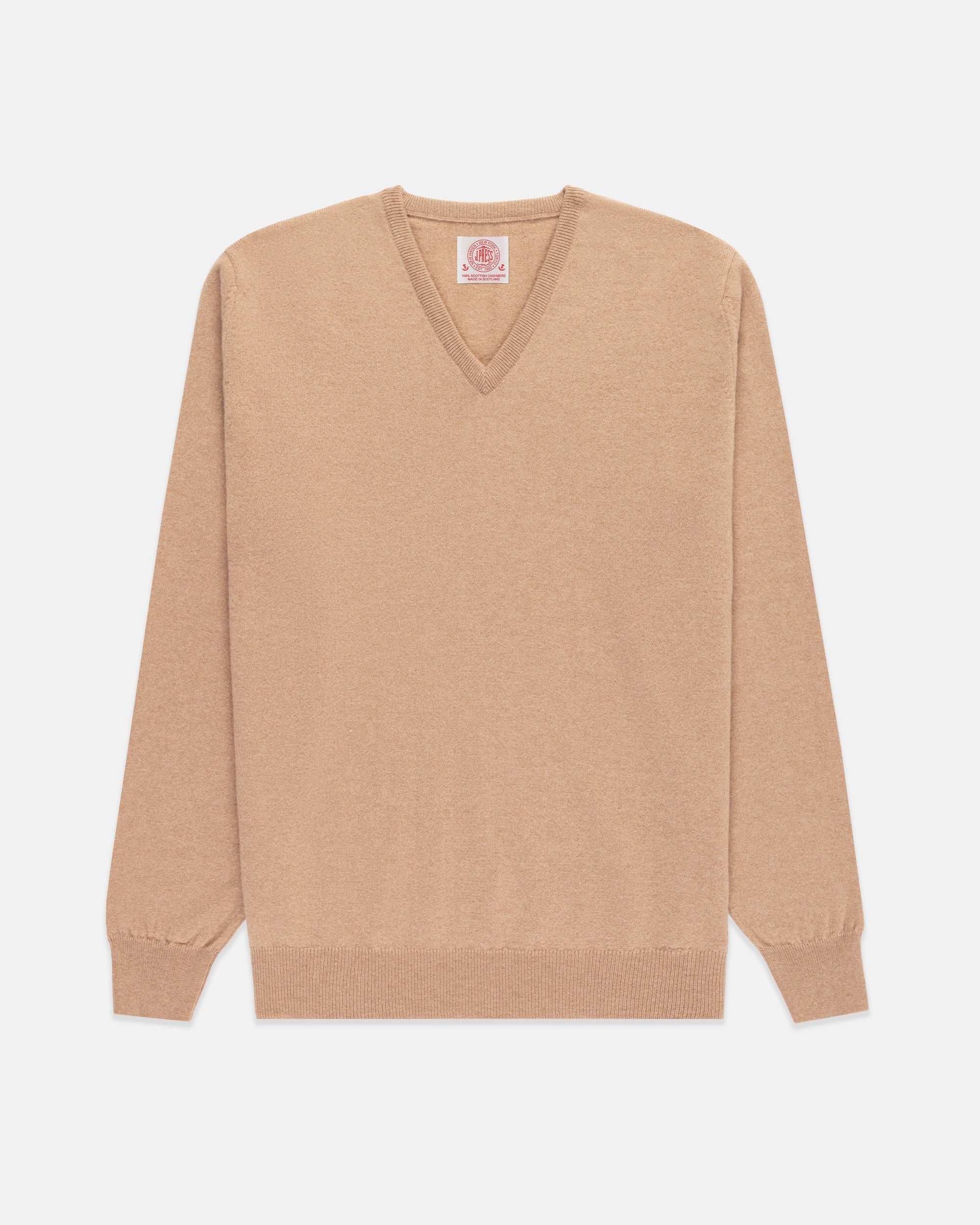 Made-in-Scotland Tan Cashmere V-neck Sweater