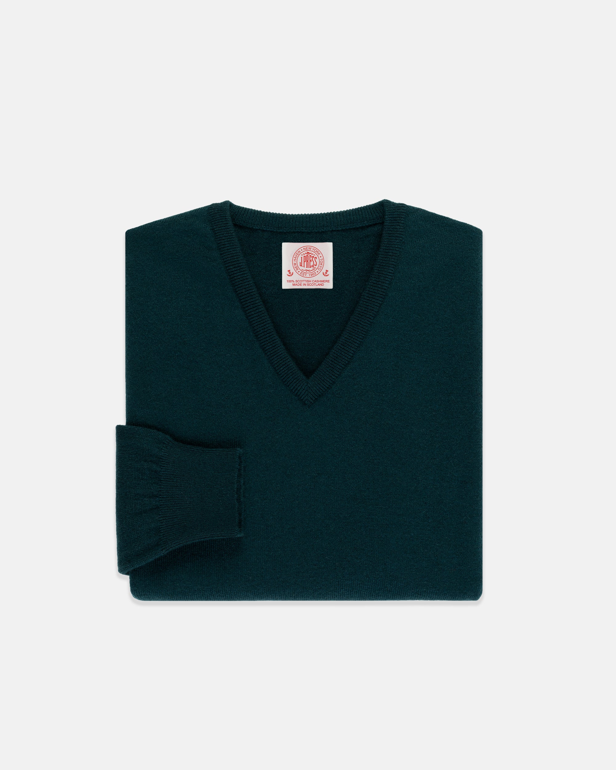 Made-in-Scotland Spruce Green Cashmere V-neck Sweater