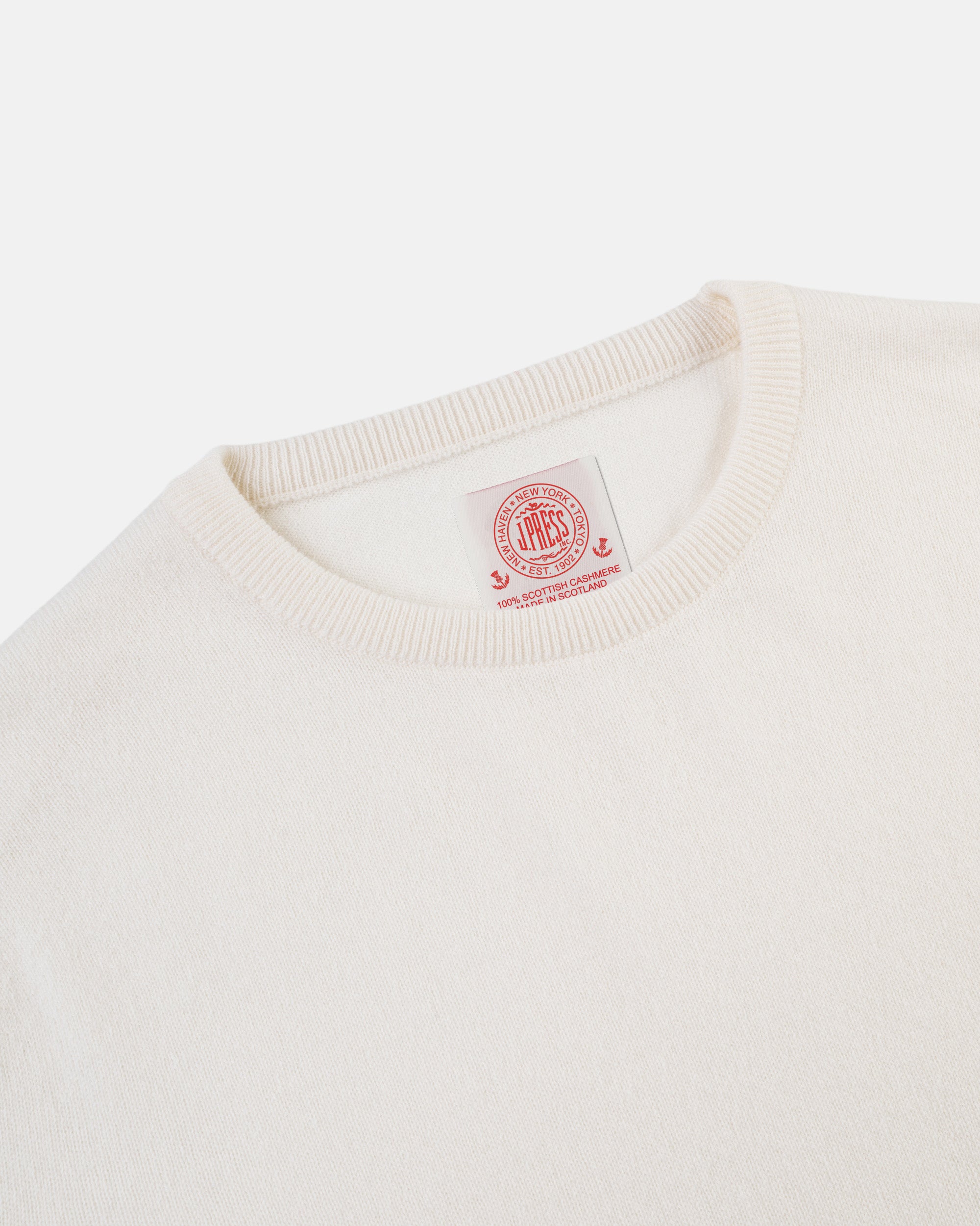 Made-in-Scotland White Cashmere Crewneck Sweater