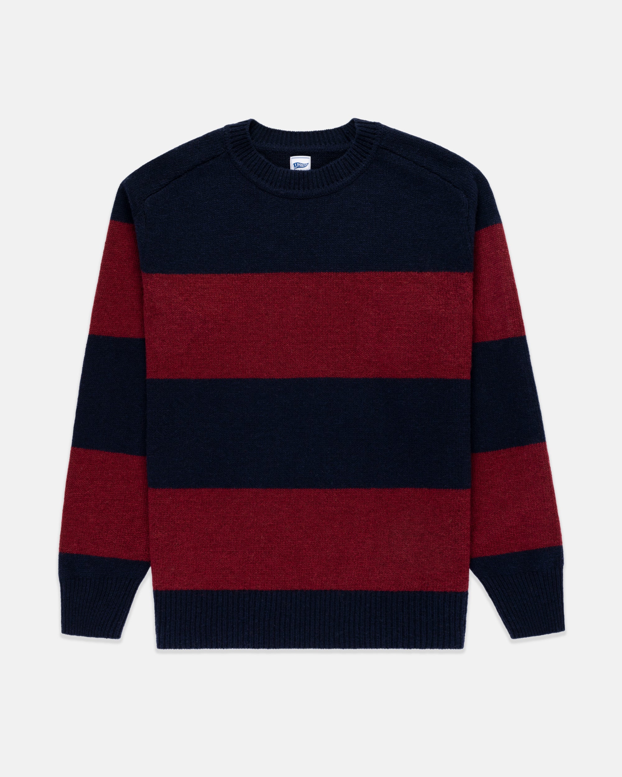 Burgundy & Navy Rugby Stripe Crewneck Sweater - Trim Fit