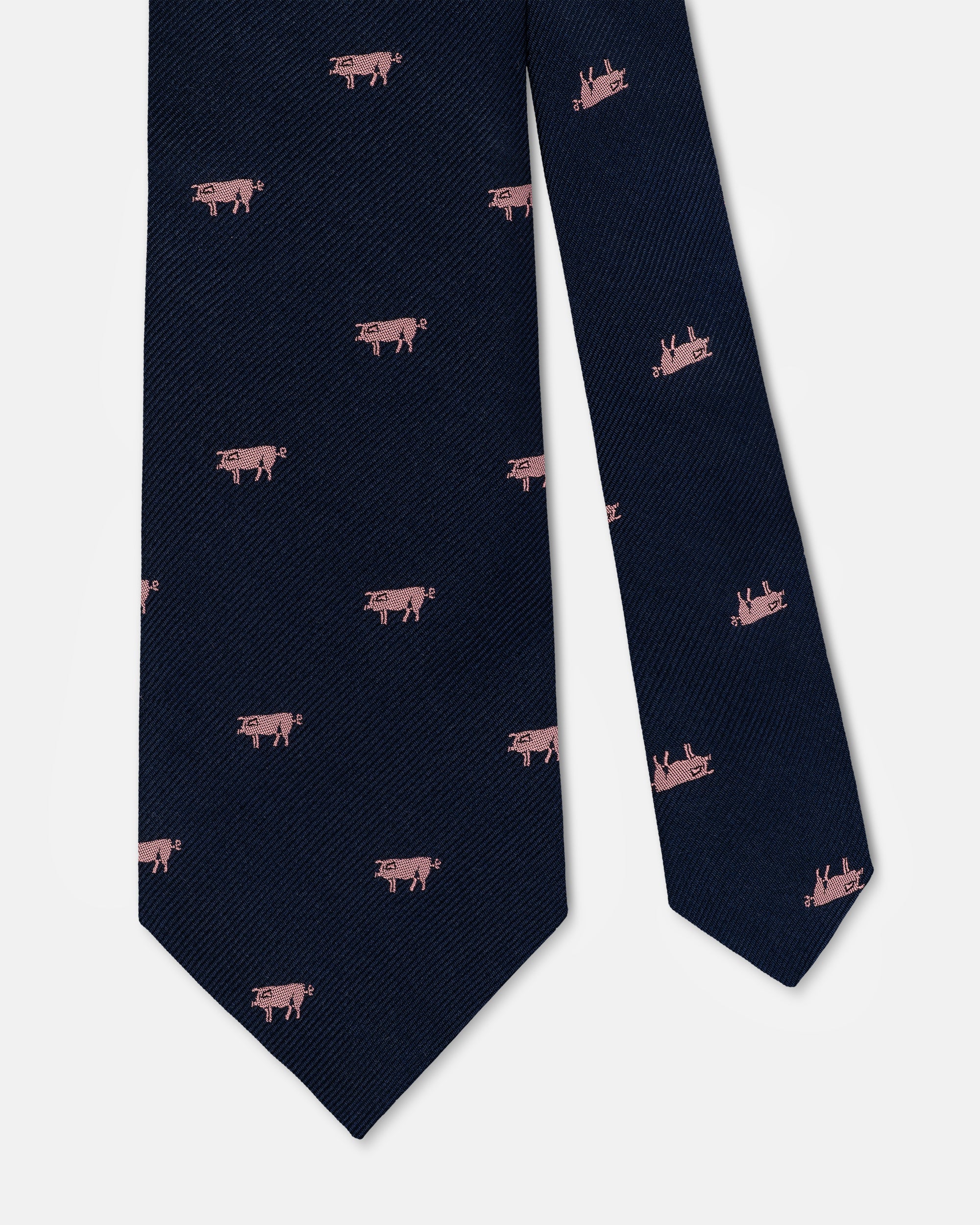 Made-in-England Navy with Pink Pigs Club Tie