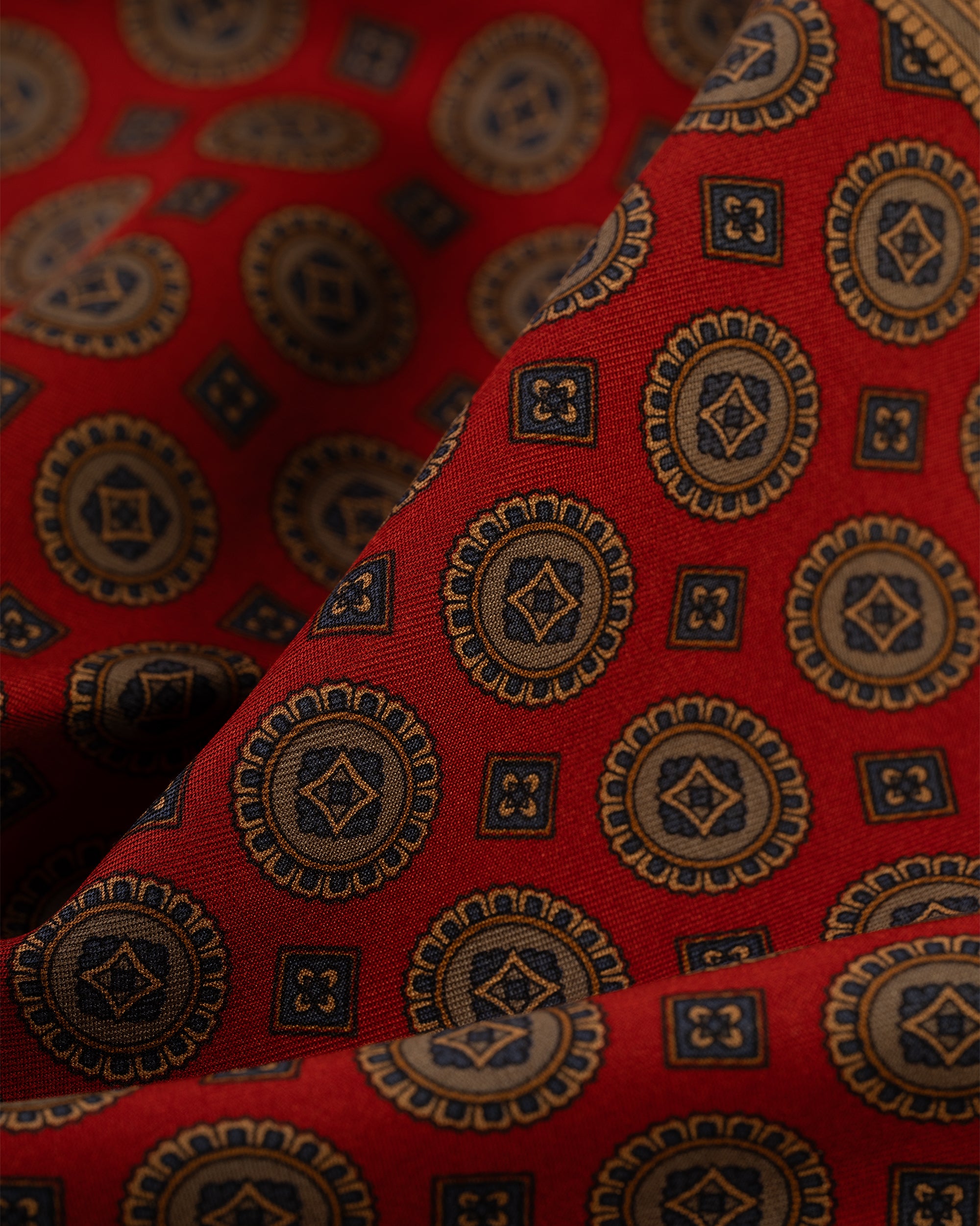 Made-in-USA Red Medallion Silk Pocket Square