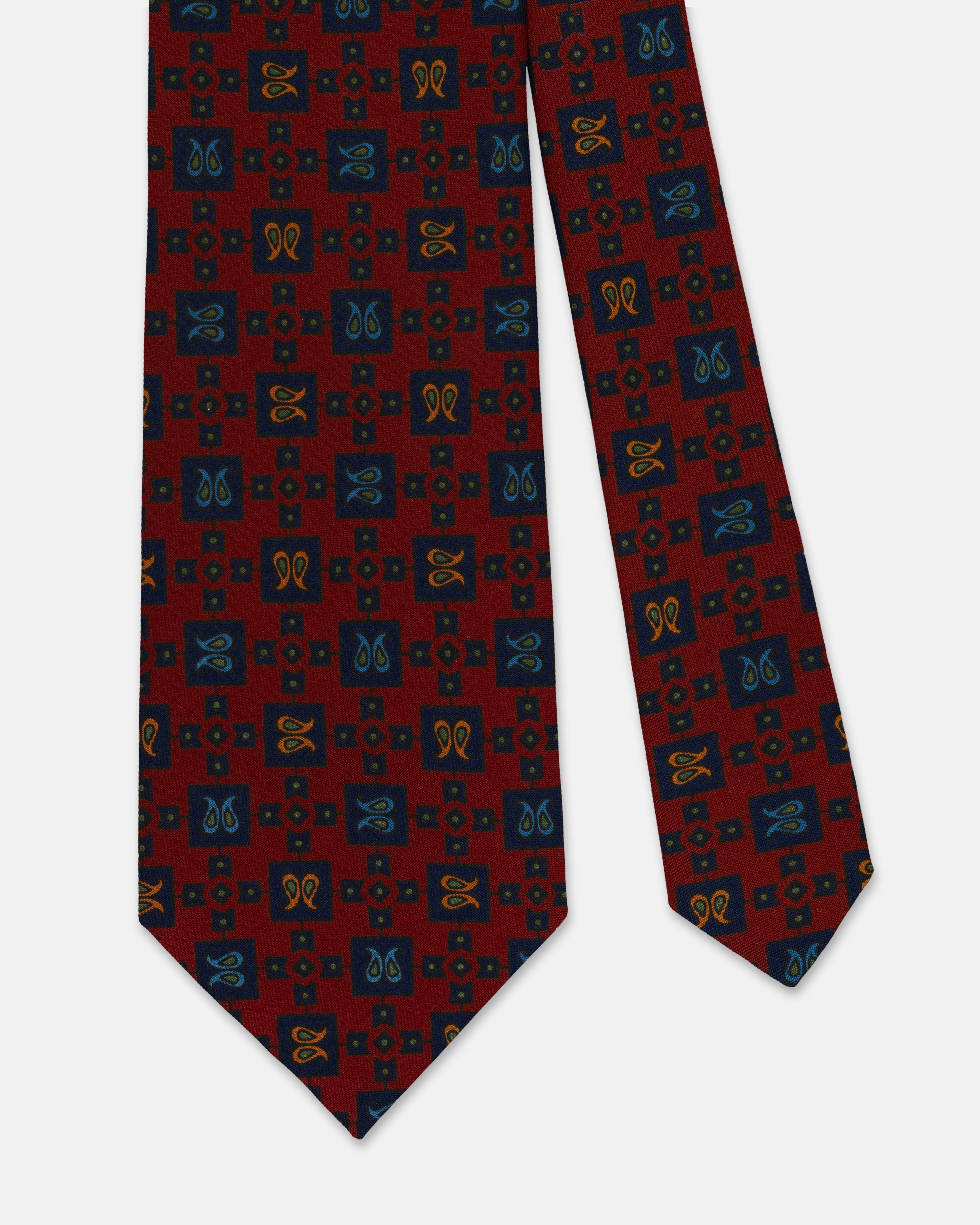 Made-in-England Red Printed Squares Ancient Madder Tie