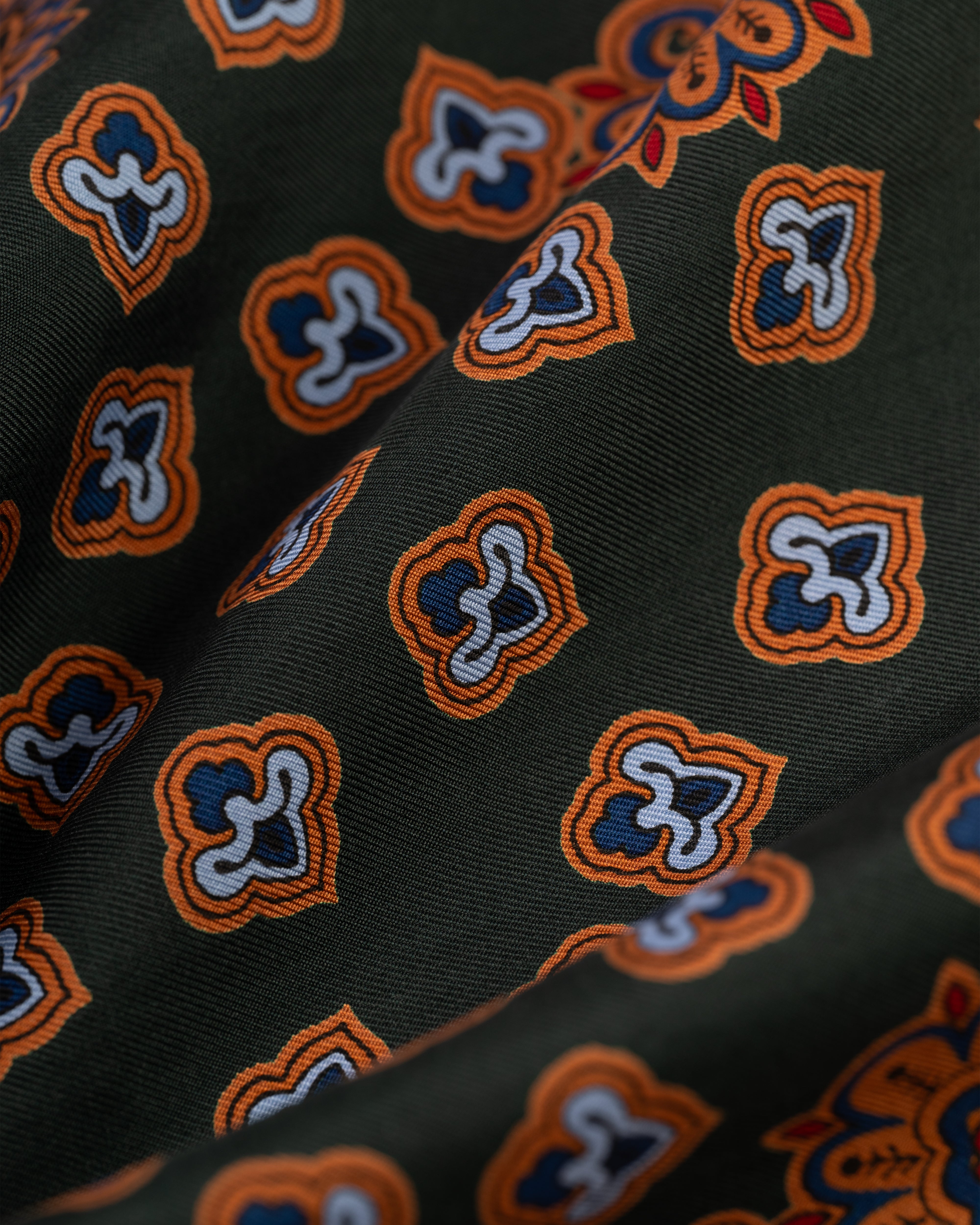 Made-in-England Olive Foulard Silk Pocket Square