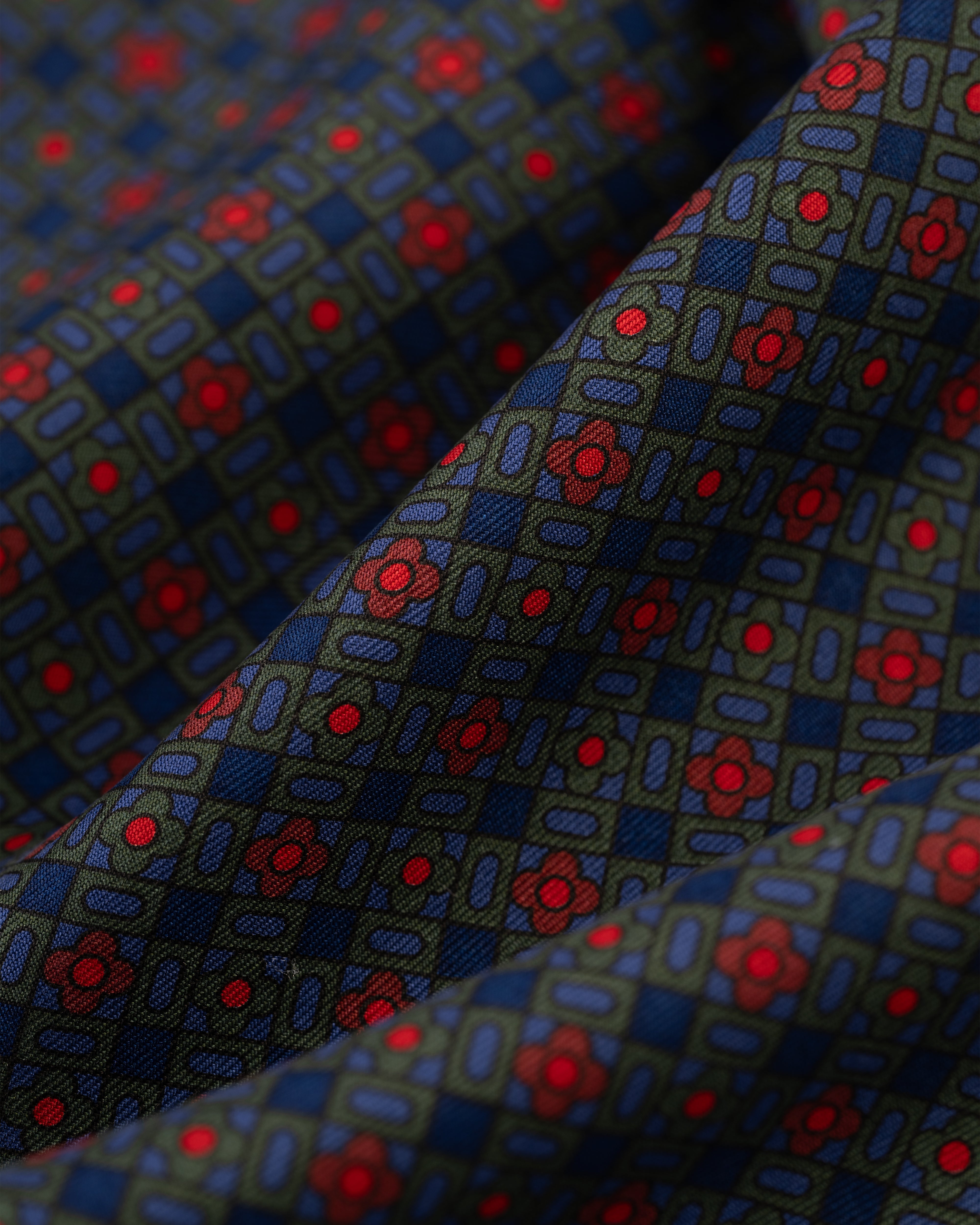 Made-in-England Navy Printed Squares Silk Pocket Square